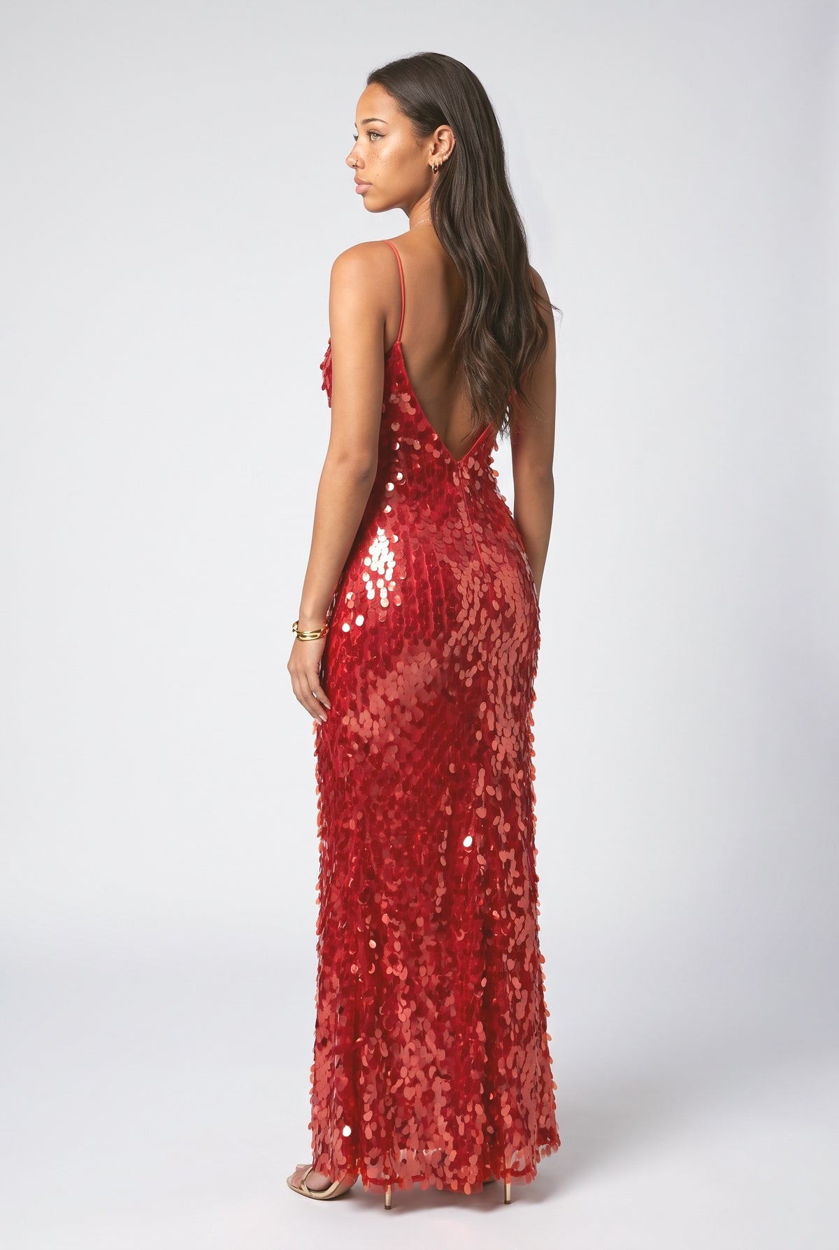 Red Sequin Maxi Dress, back view