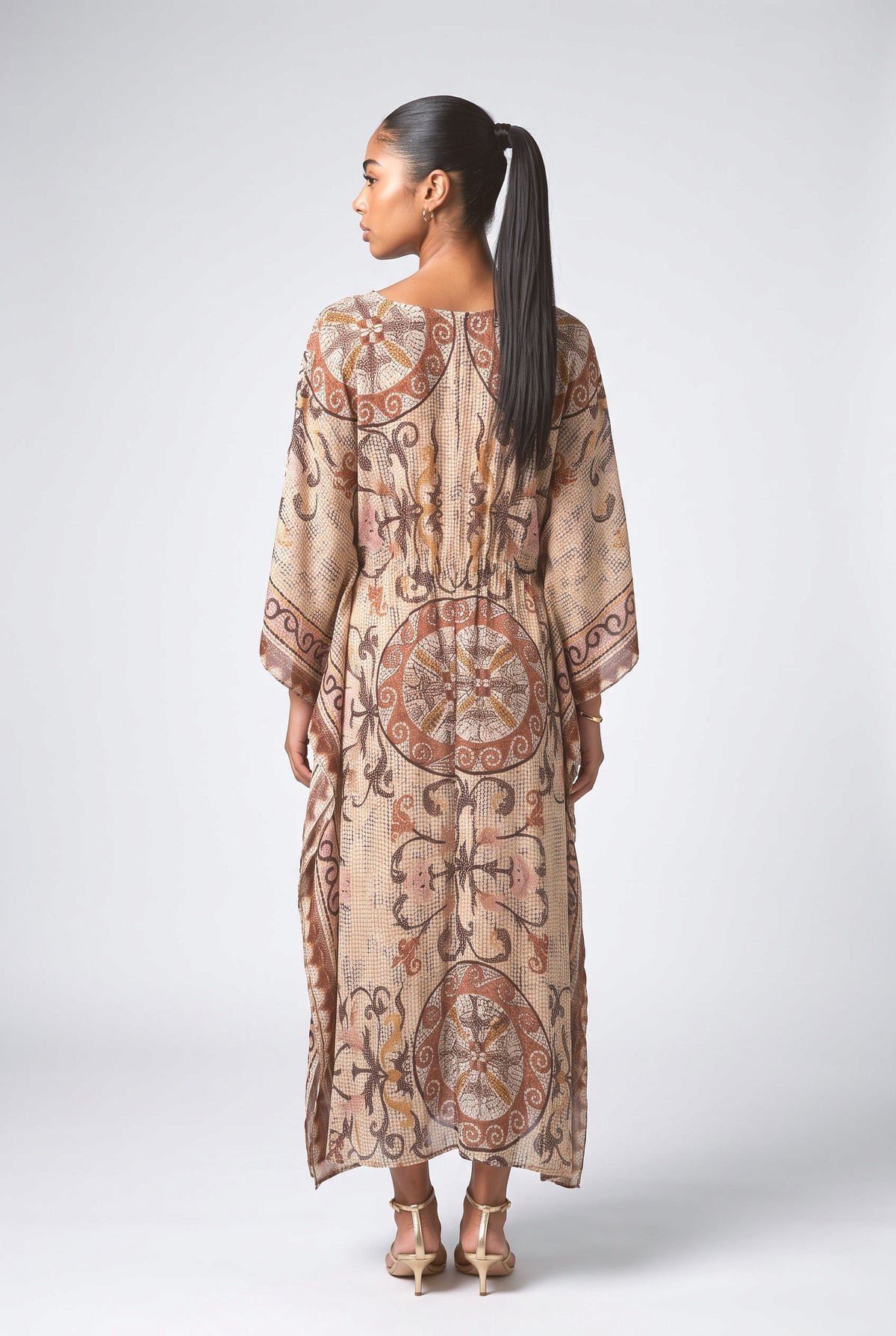 Multicolor Paisley Batwing Sleeve Maxi Dress, back view