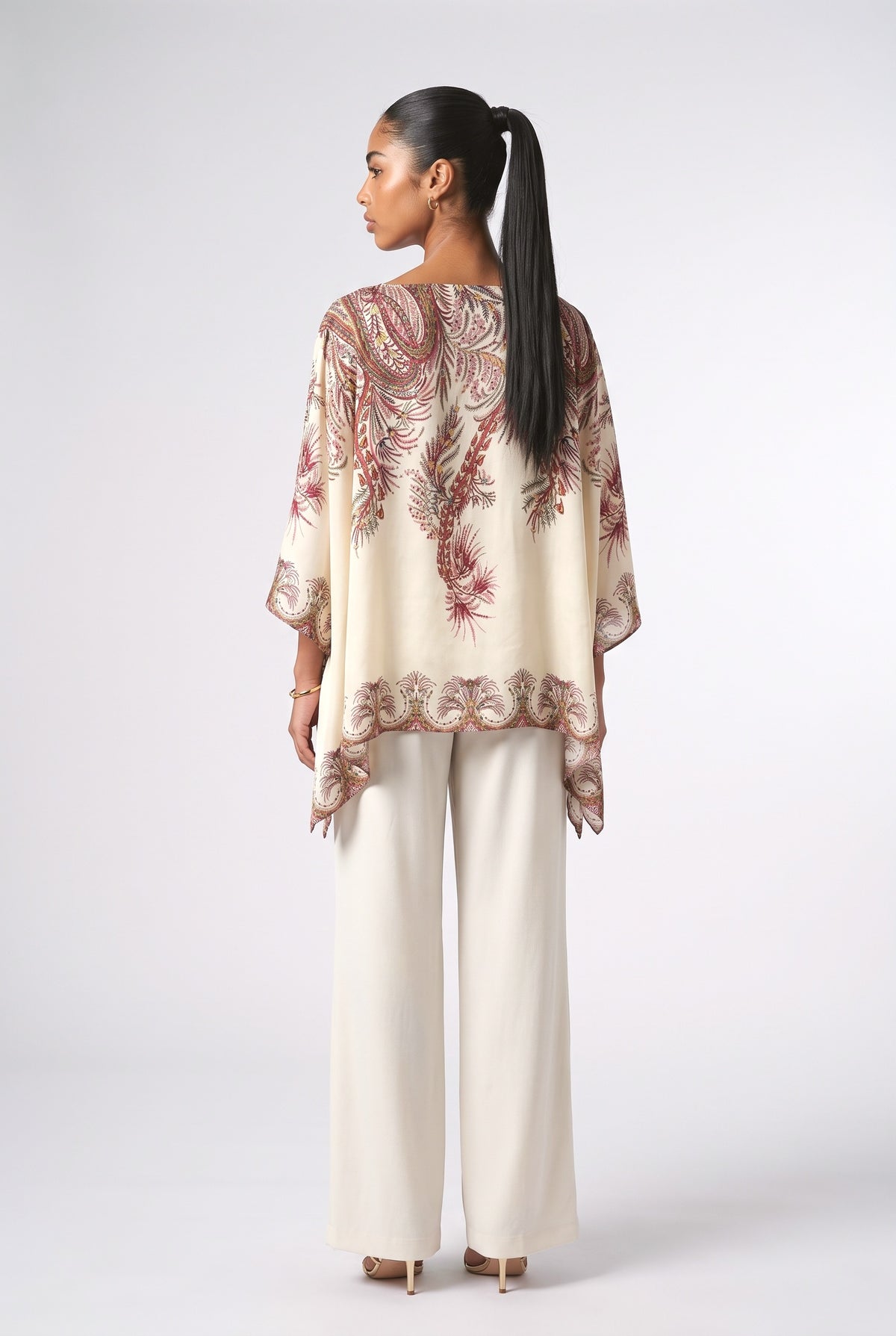 Multicolor Satin Asymmetric Top, back view