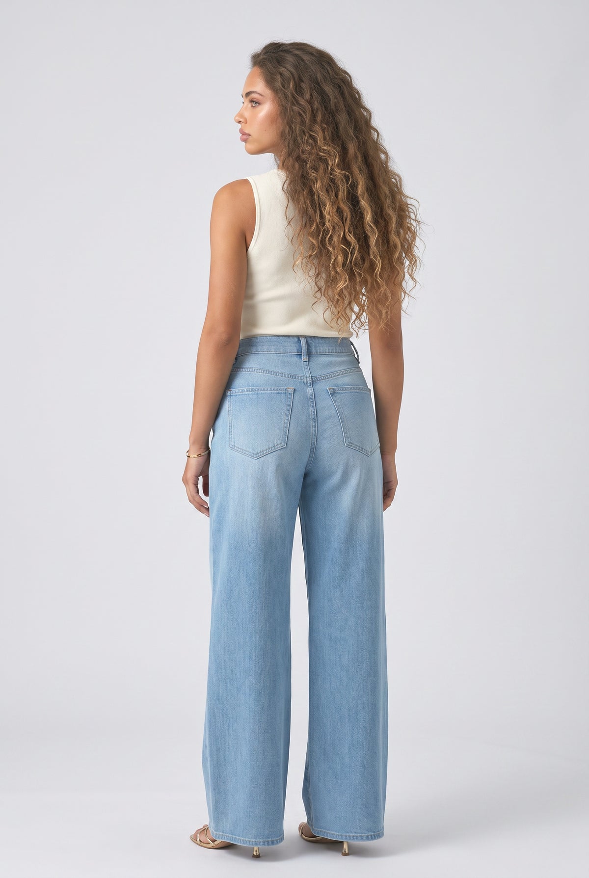 High-Waisted Stretch Denim Pants, back view