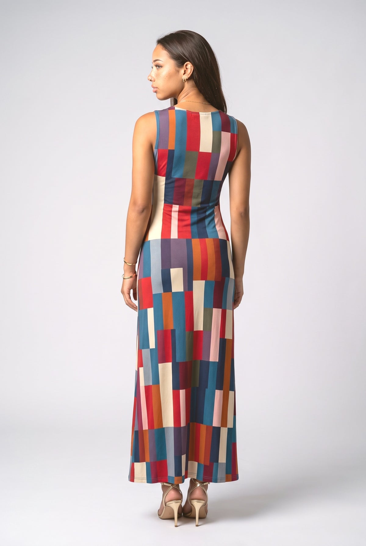 Colorblock Sleeveless Maxi Dress, back view