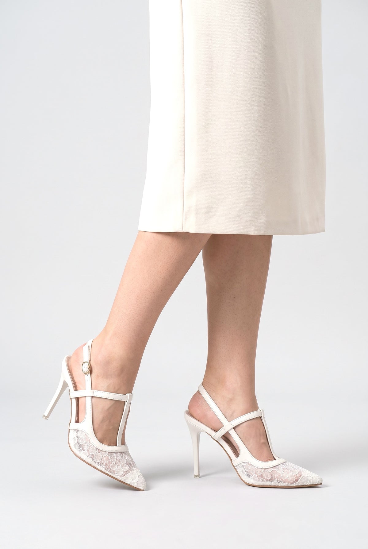 Lace High Heels, worn, shown to scale