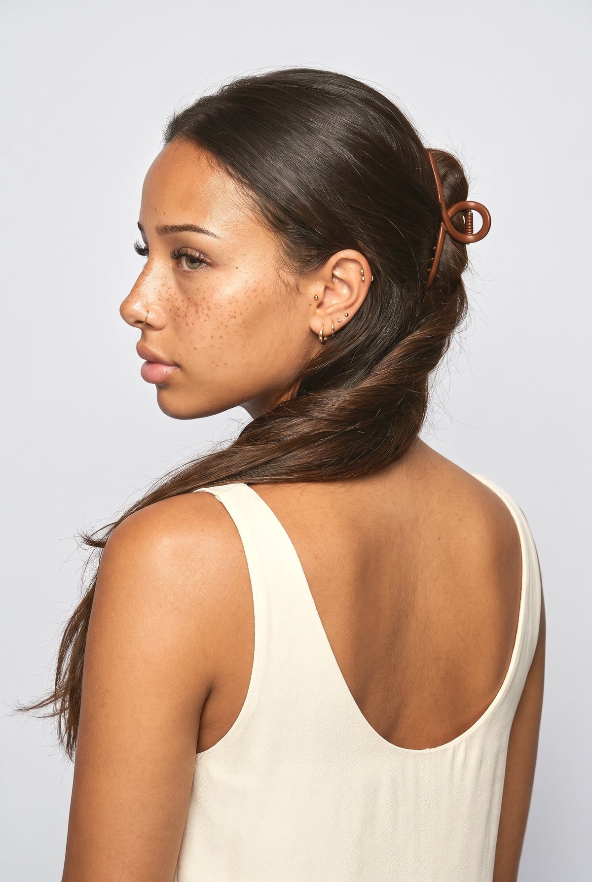 Metal Hairpin, worn, shown to scale