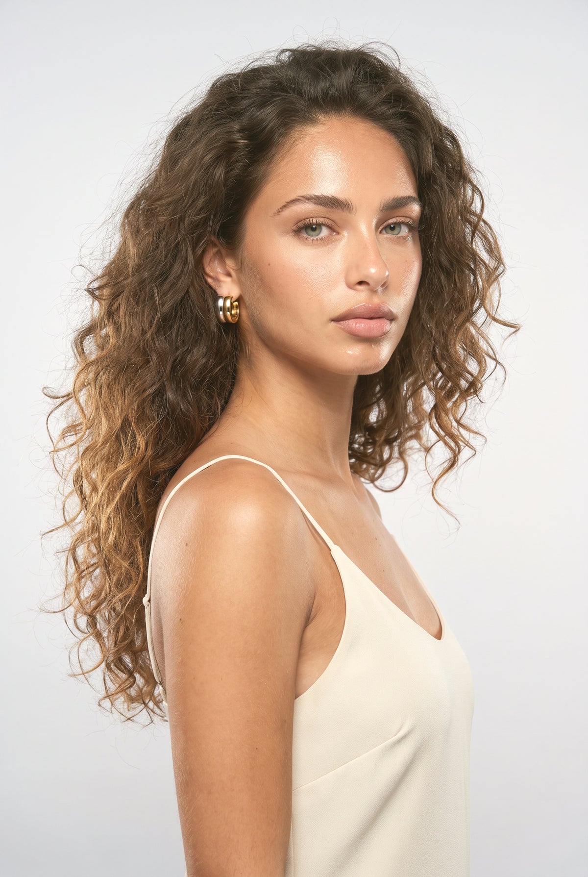 Bold Mixed Double Hoops, worn, shown to scale