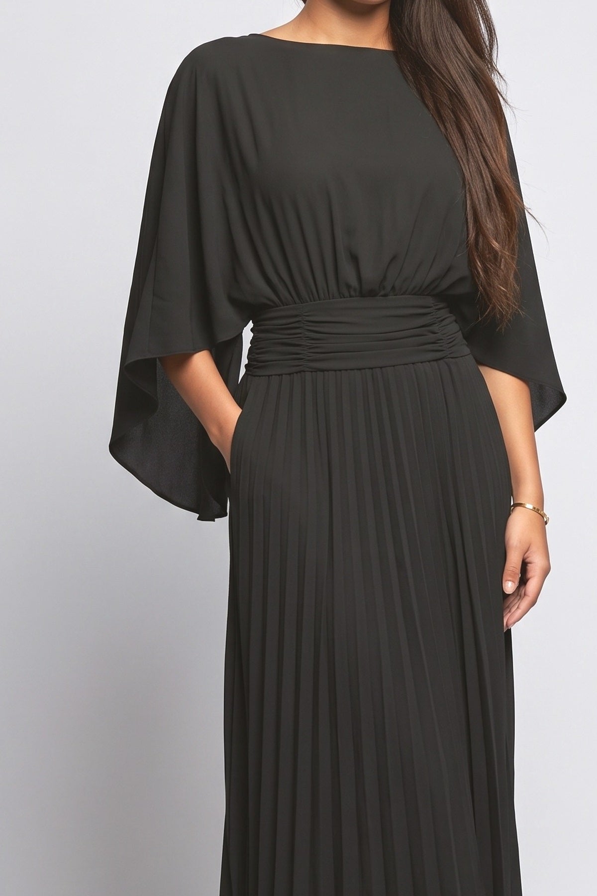 Backless Pleated Maxi Dress, fabric detail