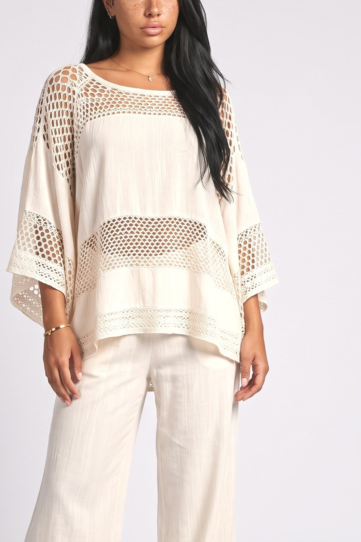 Beige Lace Outfit Set, fabric detail