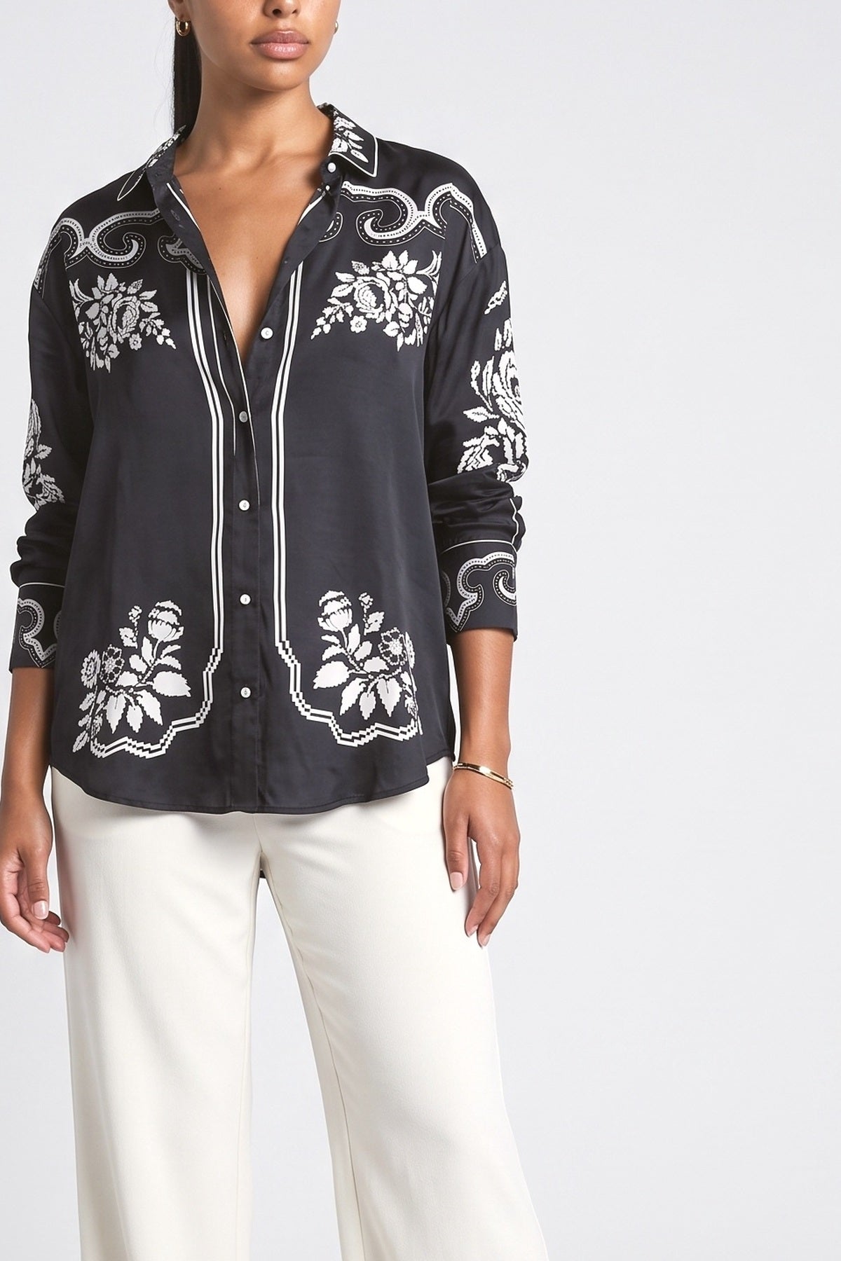 Black Floral Relaxed Top, fabric detail