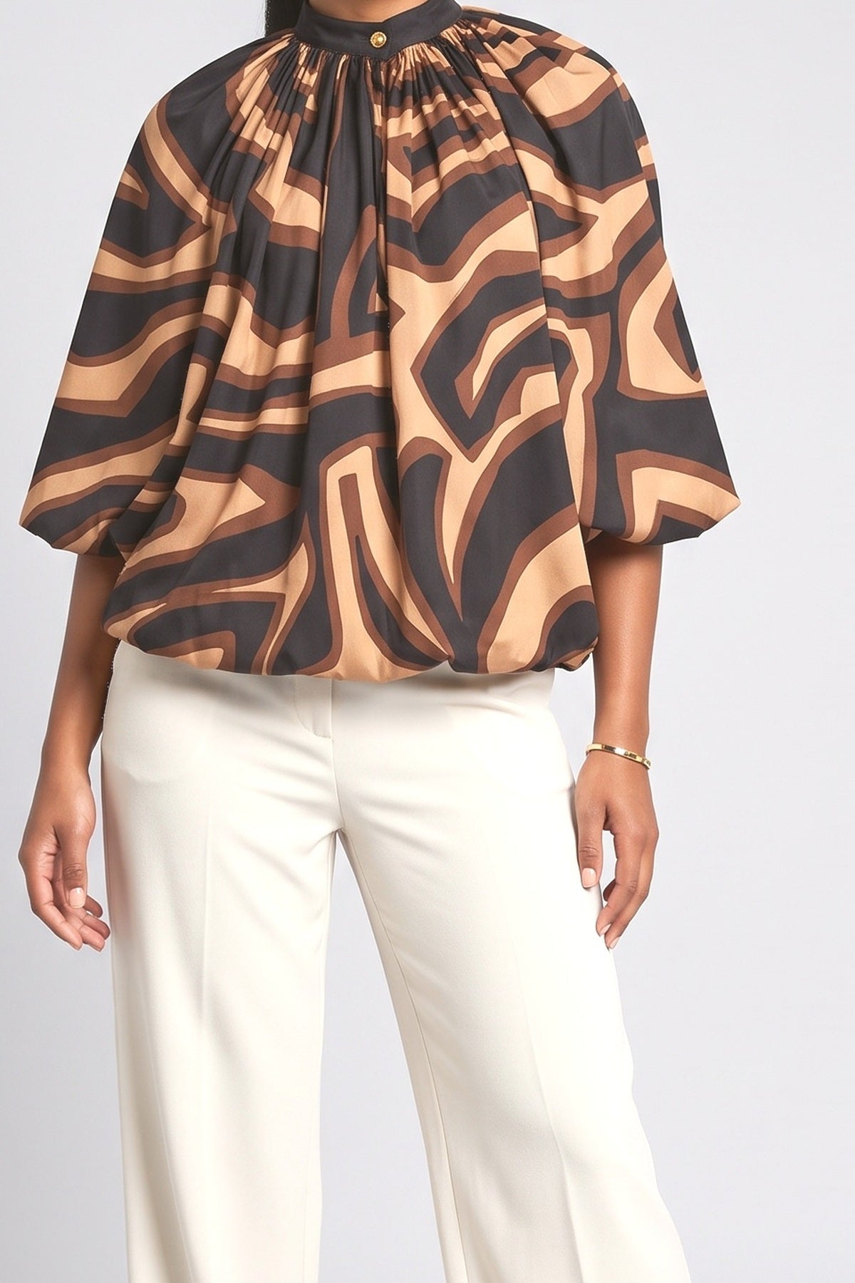 Brown Satin Top, fabric detail