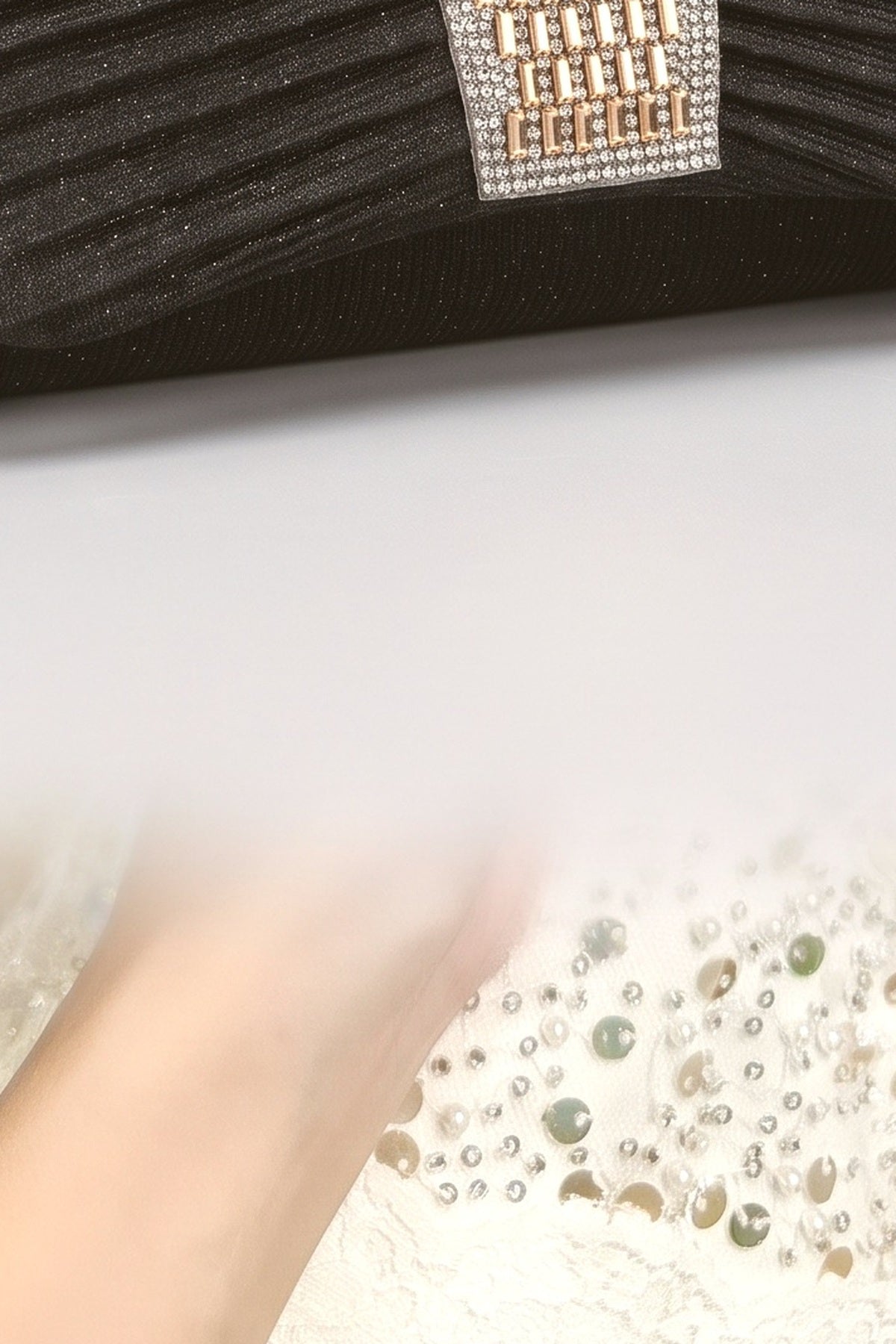 Rhinestone Embellished Clutch Bag, fabric detail