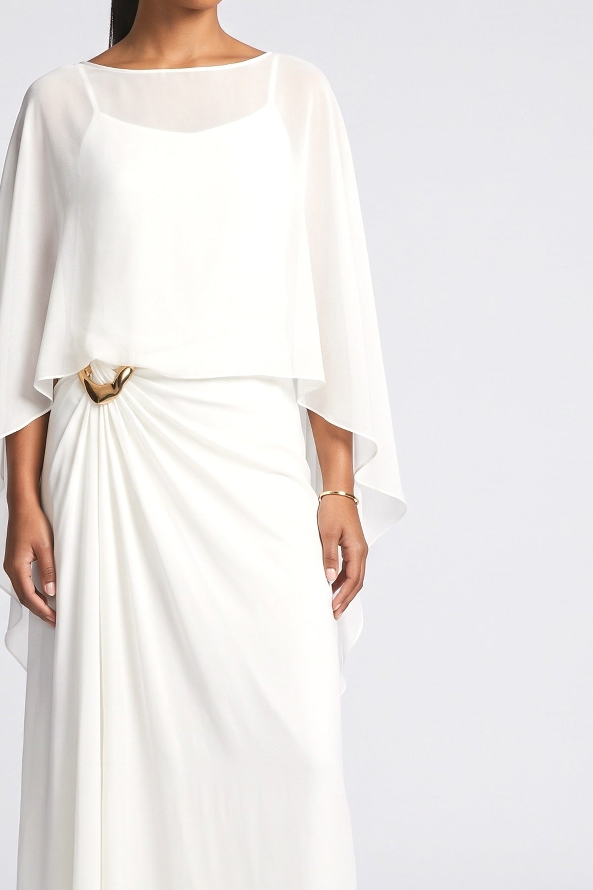 Blue Chiffon Cape Top & Wide-Leg Pants Two-Piece Set, fabric detail