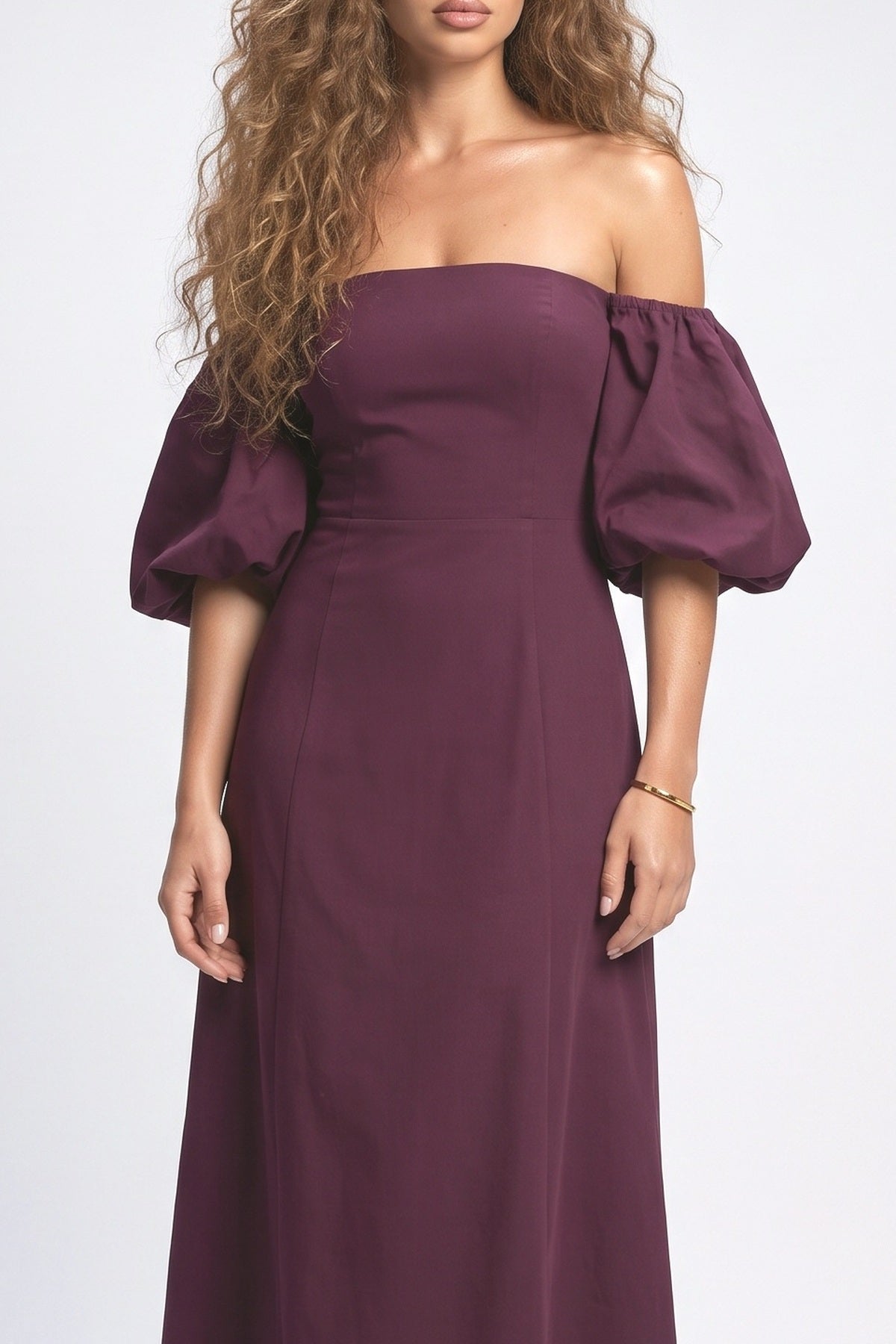 Multicolor Floral Off-Shoulder Puff Sleeve Midi Dress, fabric detail