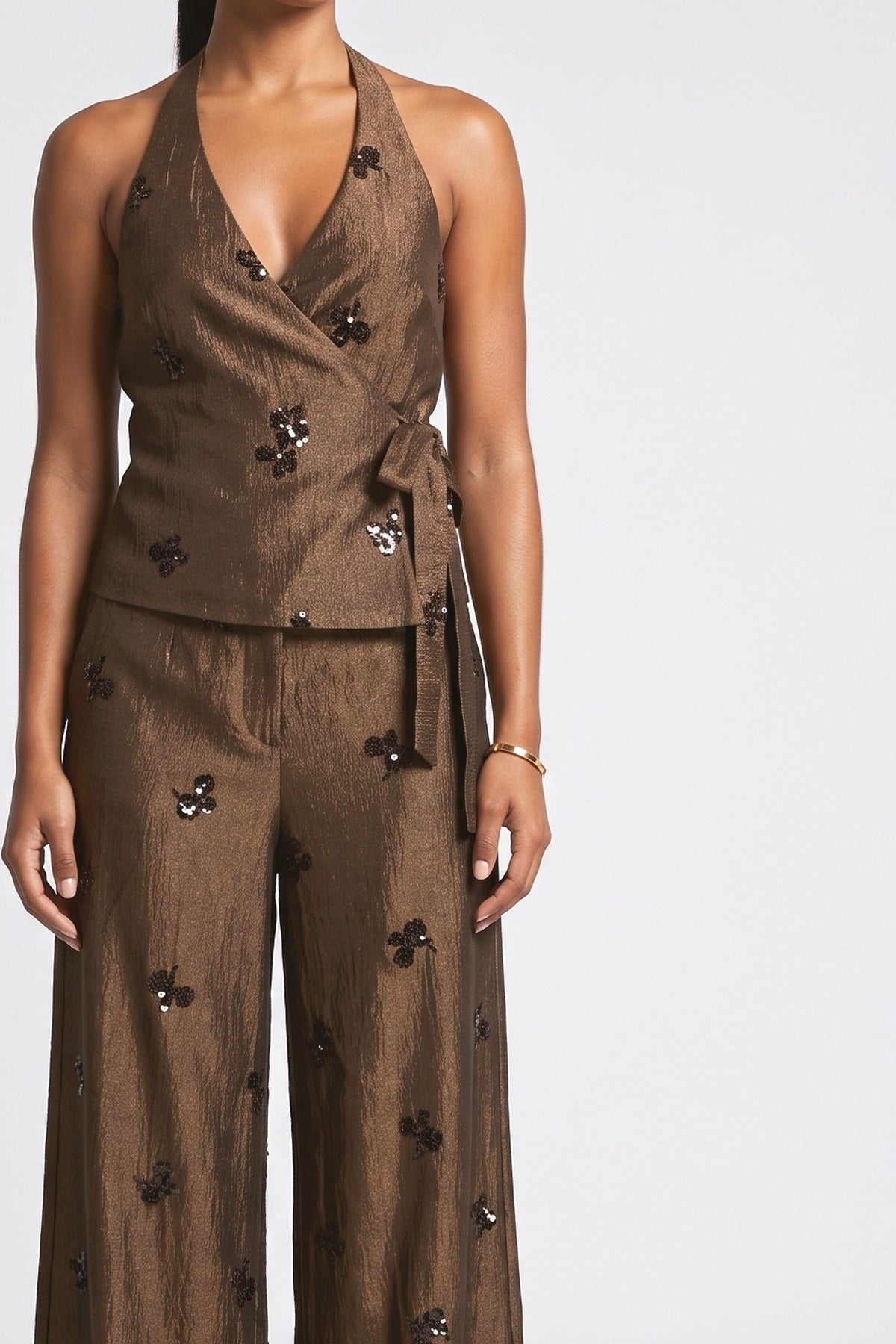 Brown Sequin Outfit Set, fabric detail