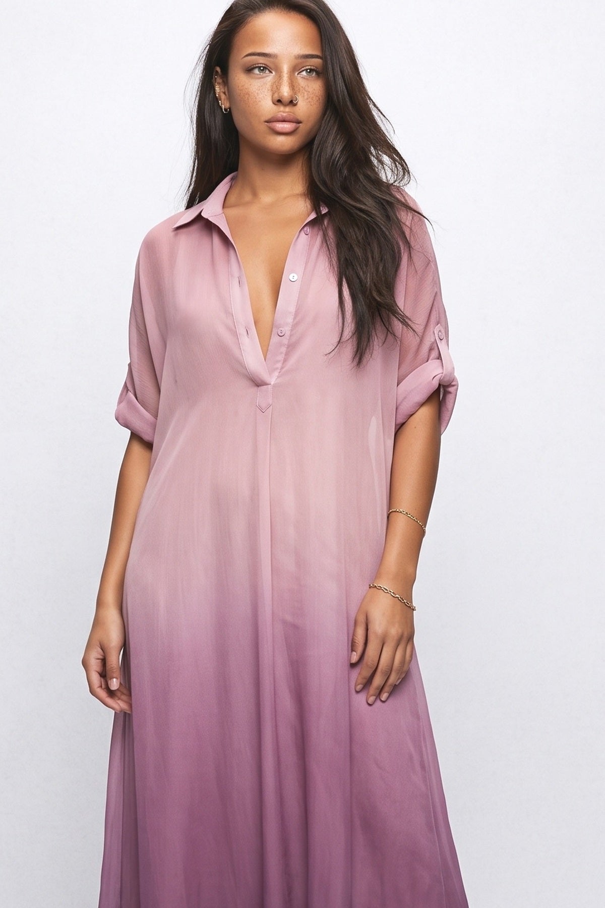 Pink Chiffon Maxi Dress, fabric detail