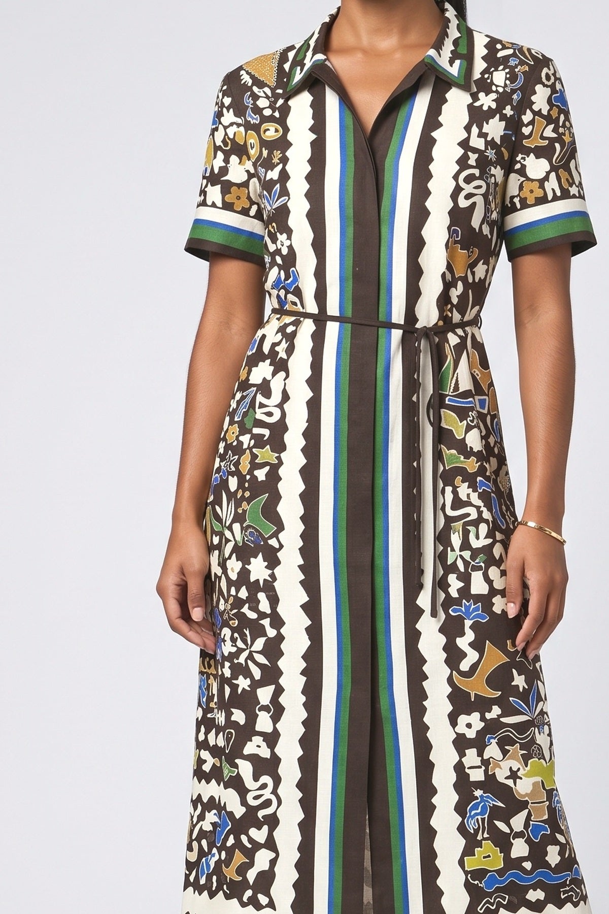 Multicolor Linen Midi Dress, fabric detail