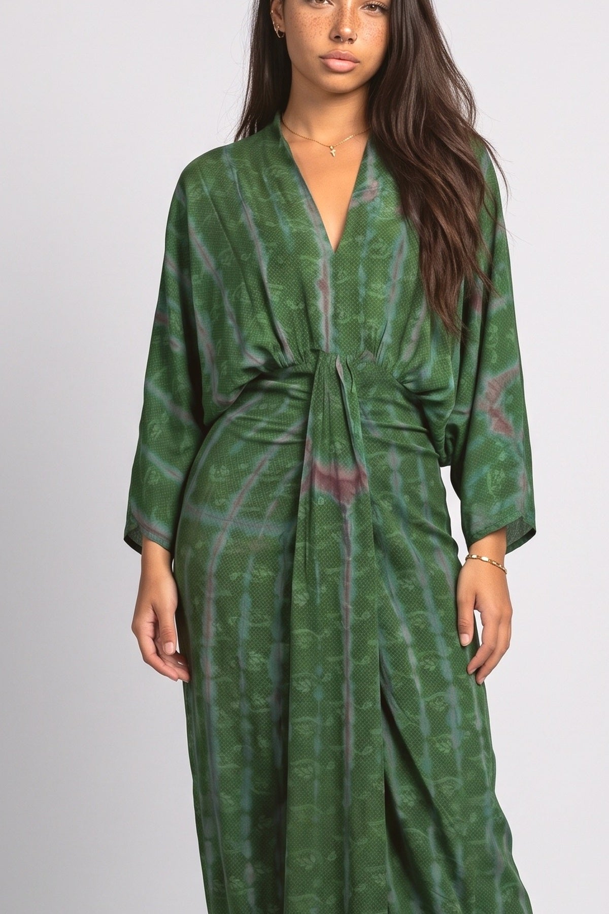 Green Illusion Print Dress, fabric detail