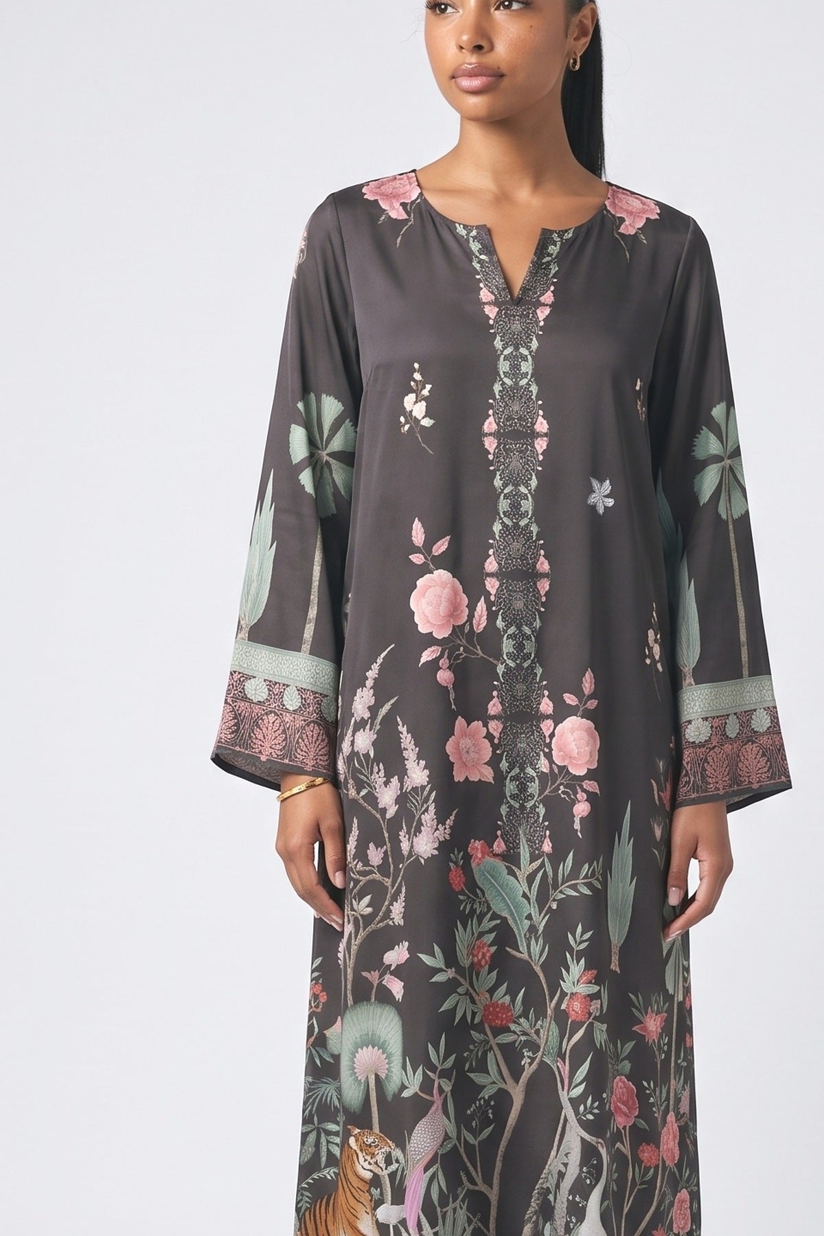 Midnight Garden Kimono Maxi Dress, fabric detail