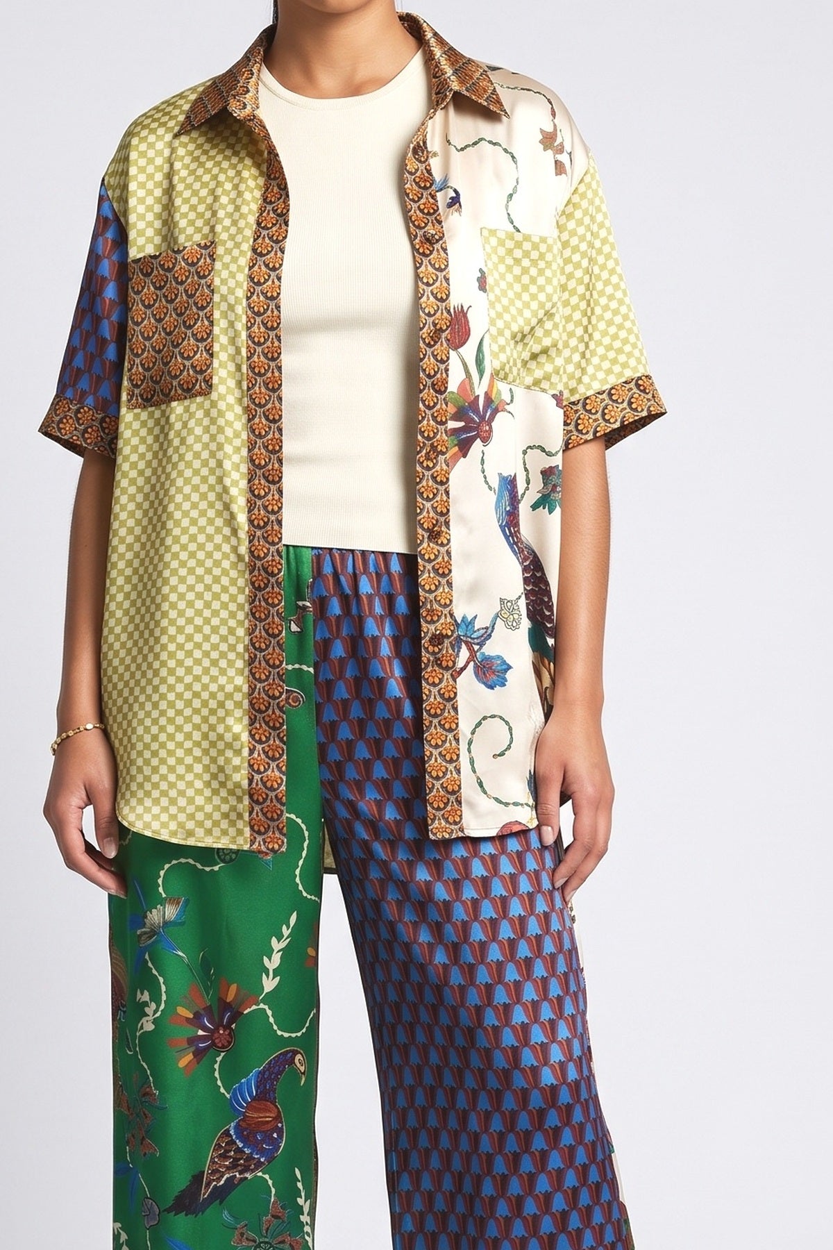 Special Folk Print Loose Wide Leg Pants, fabric detail