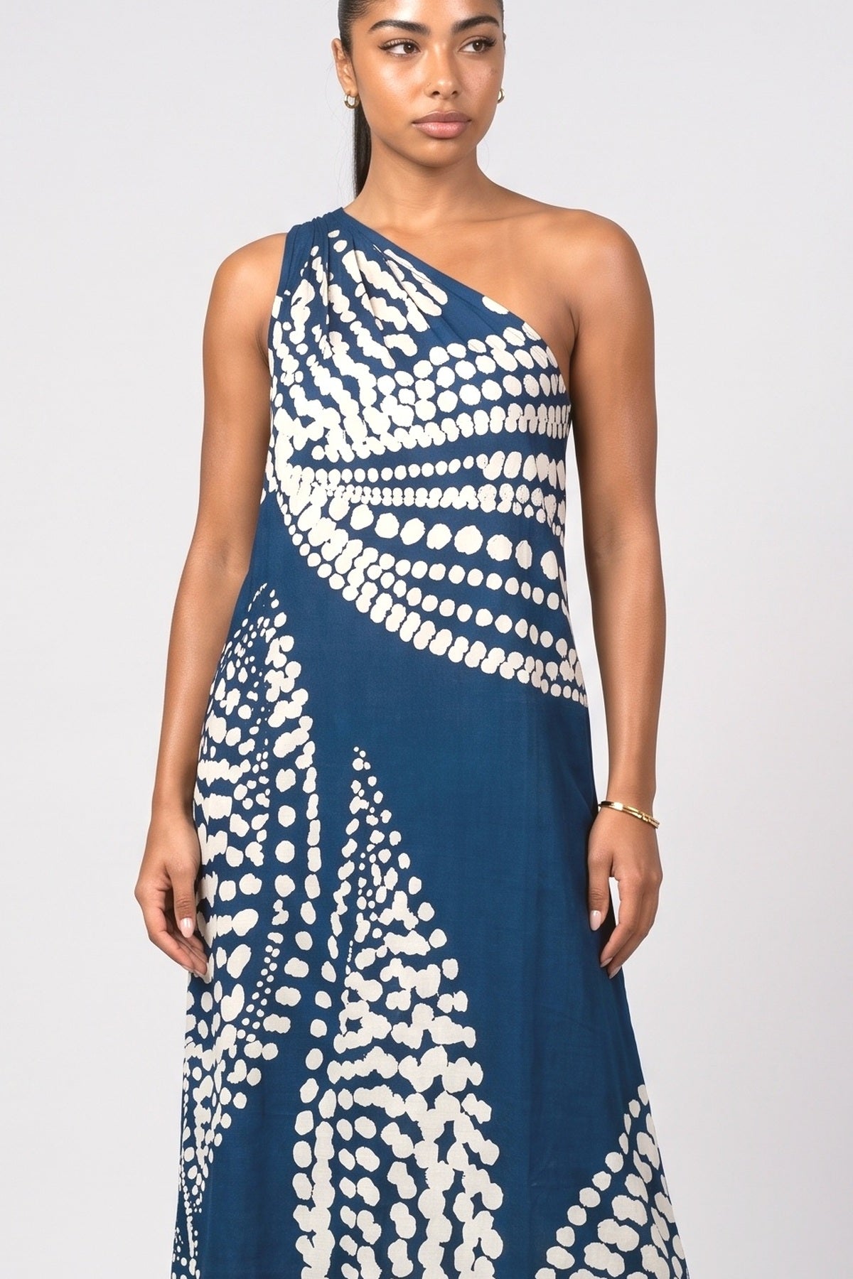 Polka Dot One-Shoulder Maxi Dress, fabric detail