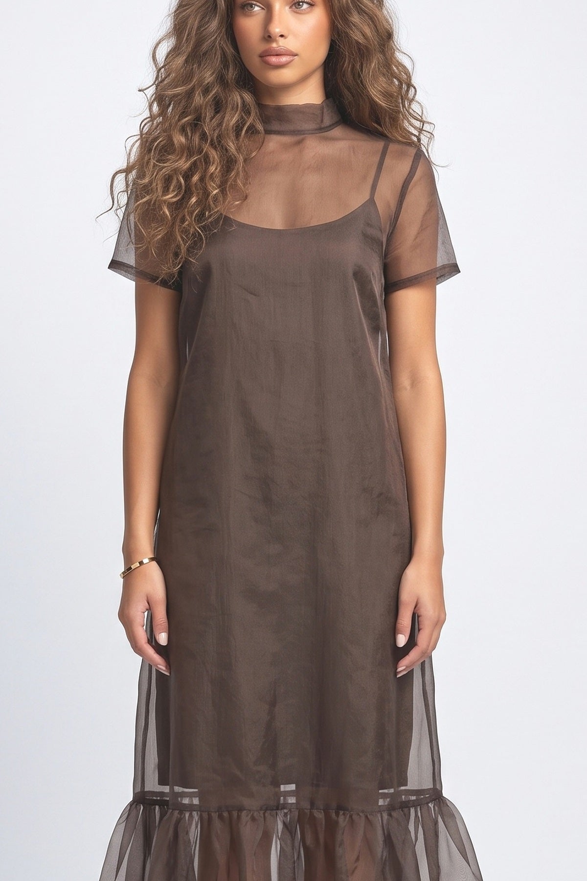 Brown Lace Maxi Dress, fabric detail