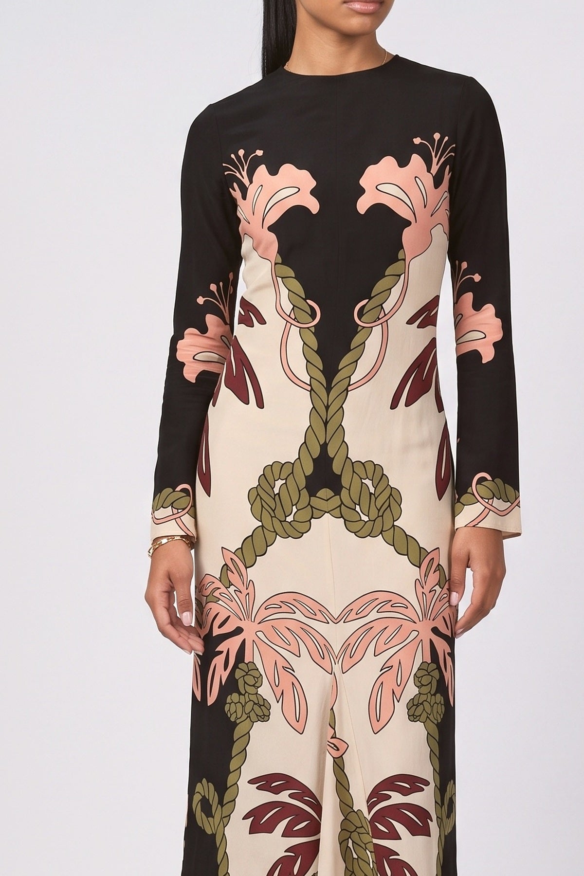 Black Long Sleeve Midi Dress, fabric detail