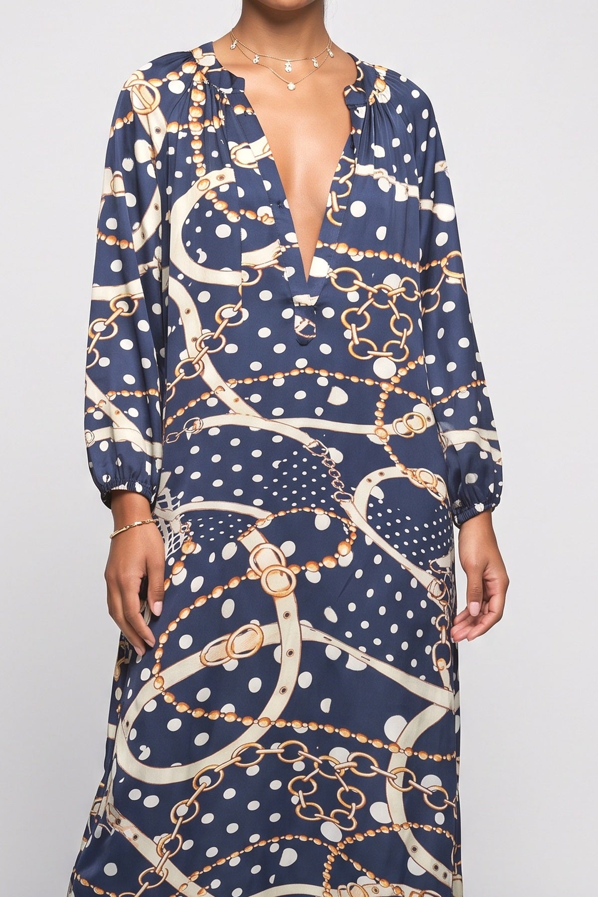 Bohemian V-Neck Printed Maxi Dress, fabric detail
