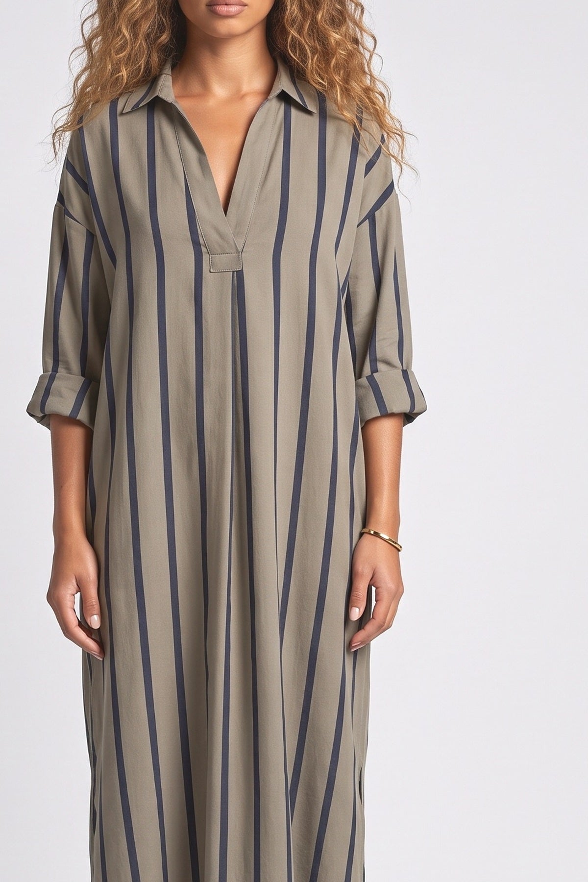 Striped V-Neck Dress, fabric detail