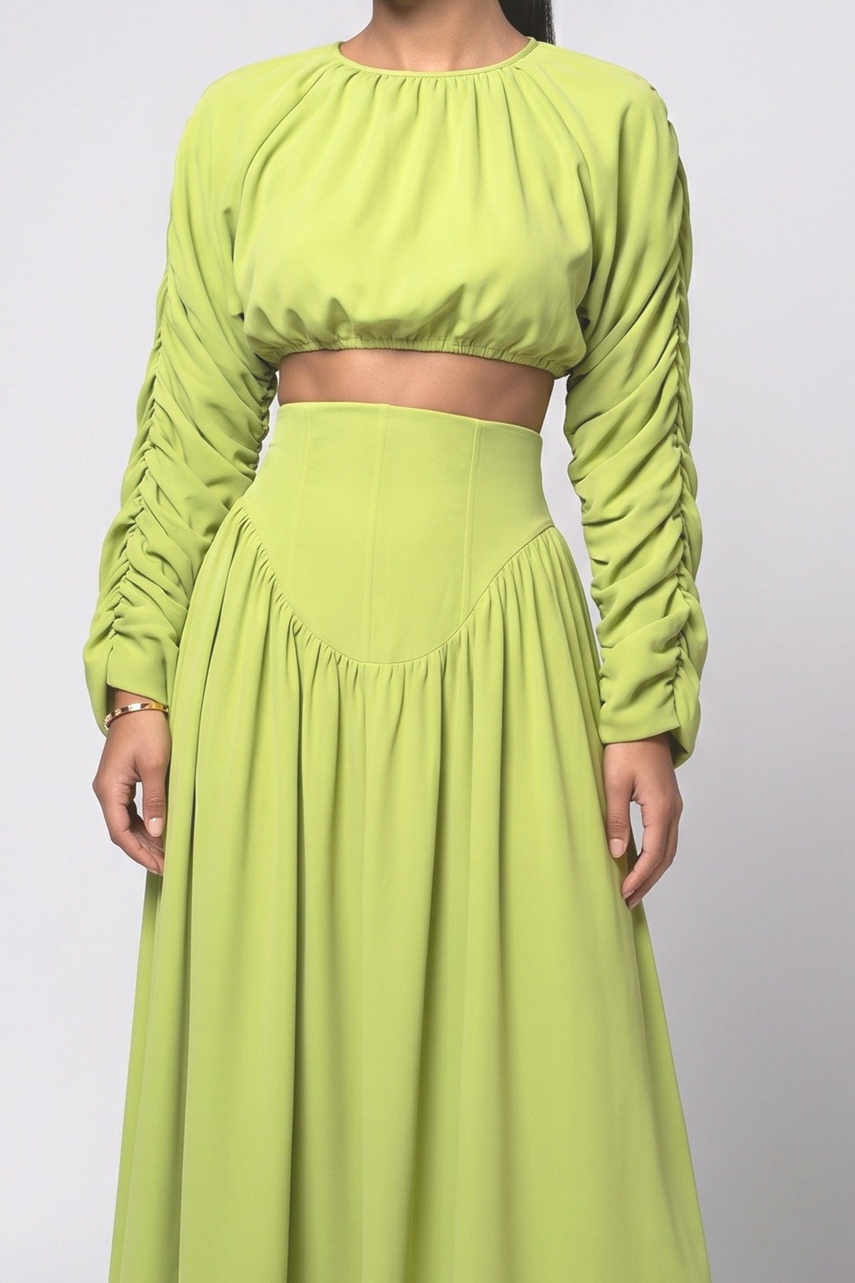 Green Pleated Top, fabric detail