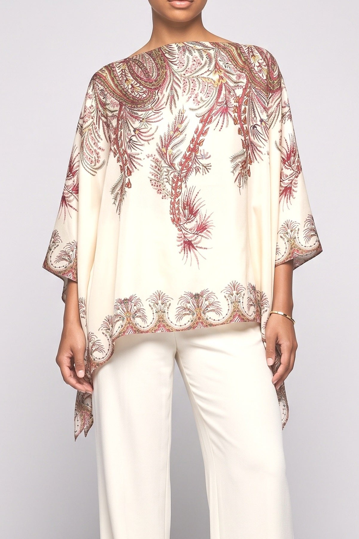 Multicolor Satin Asymmetric Top, fabric detail