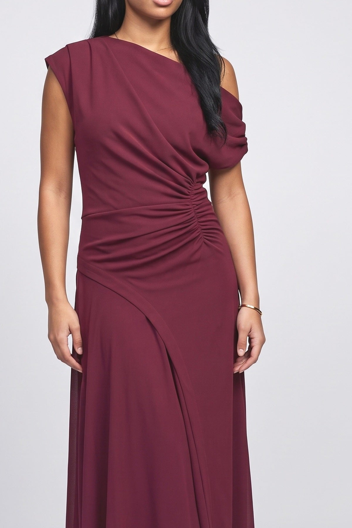 Red Off-Shoulder Bodycon Maxi Dress, fabric detail