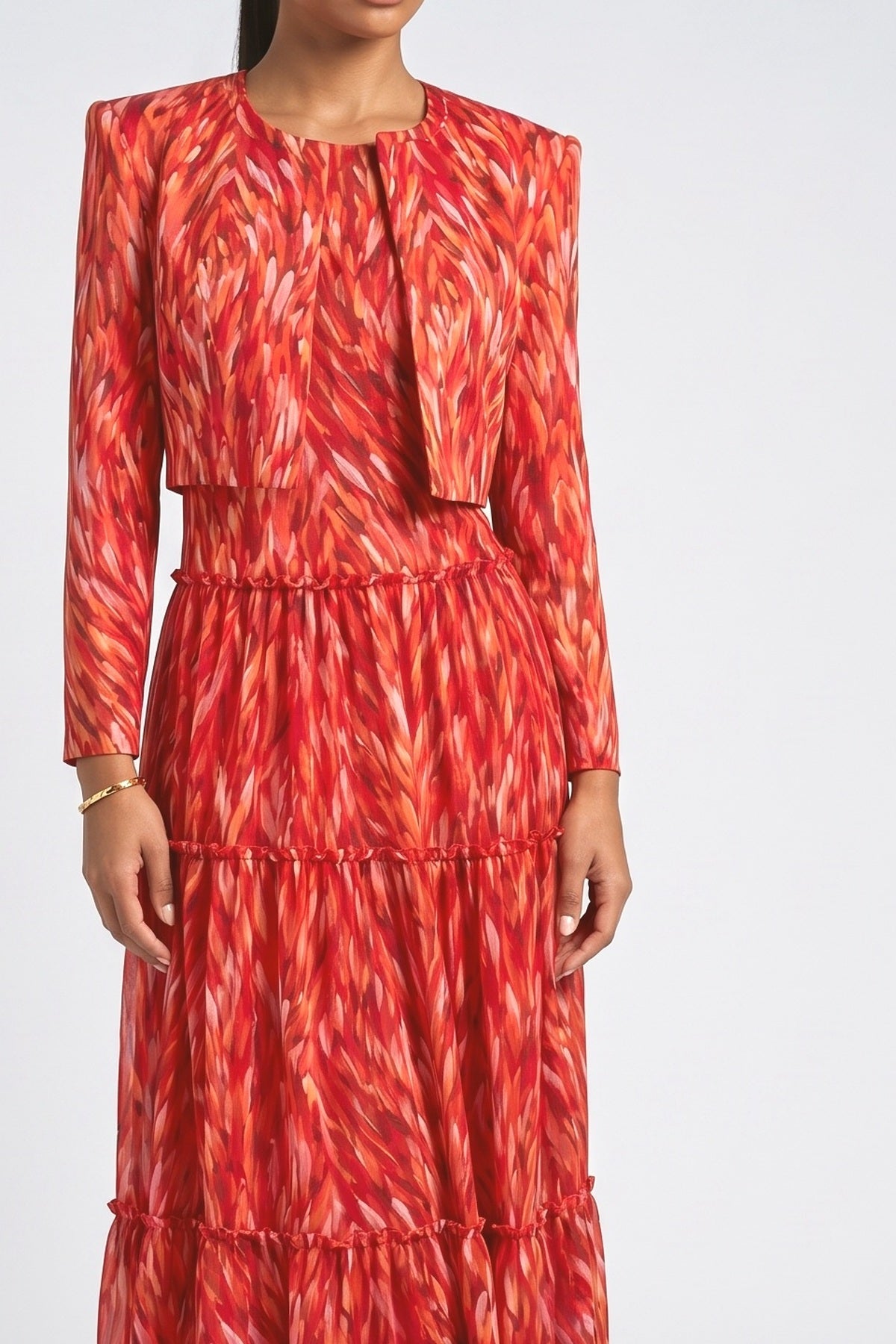 Abstract Halter Neck Tiered Maxi Dress, fabric detail