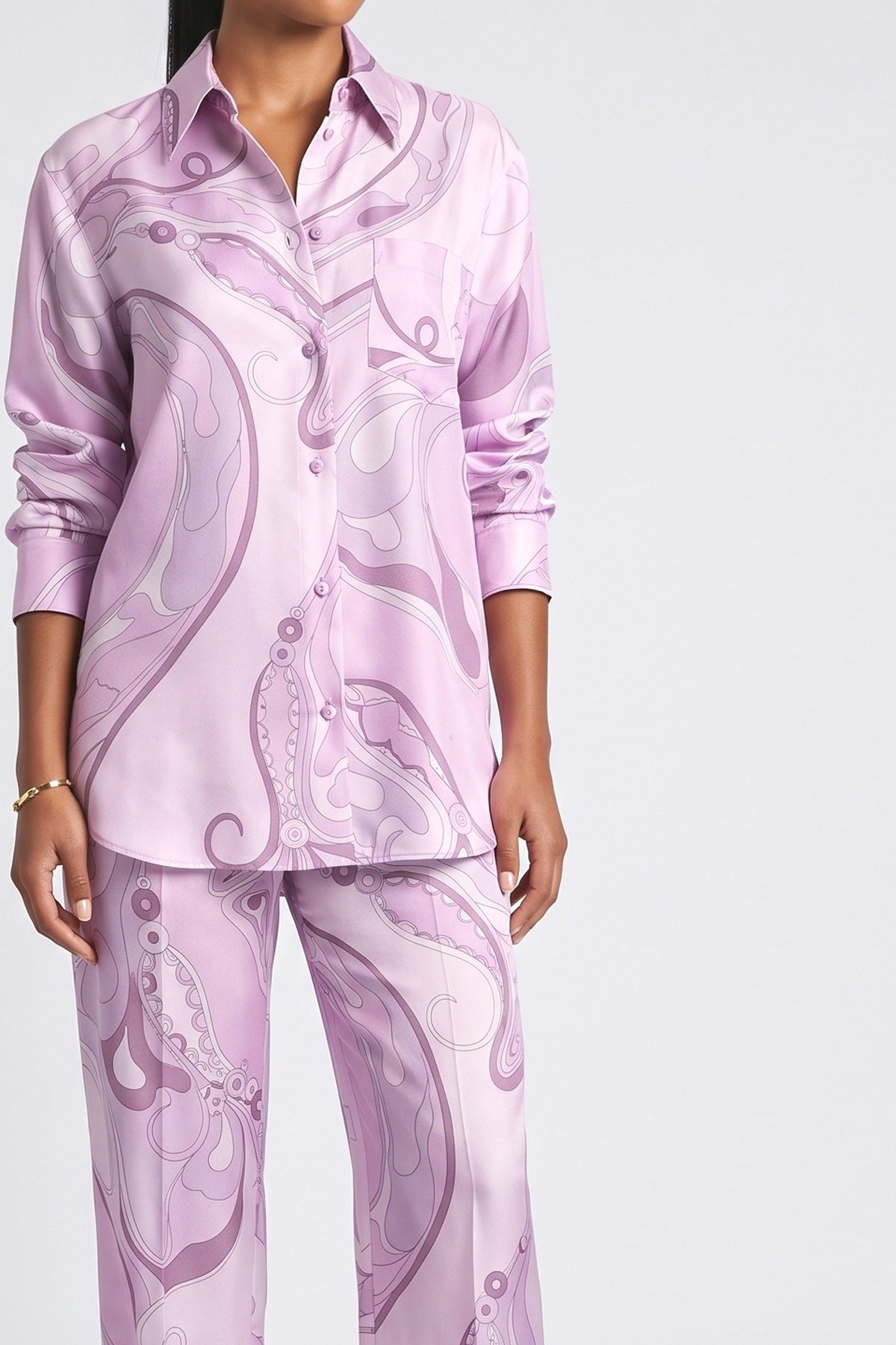 Purple Satin Outfit Set, fabric detail