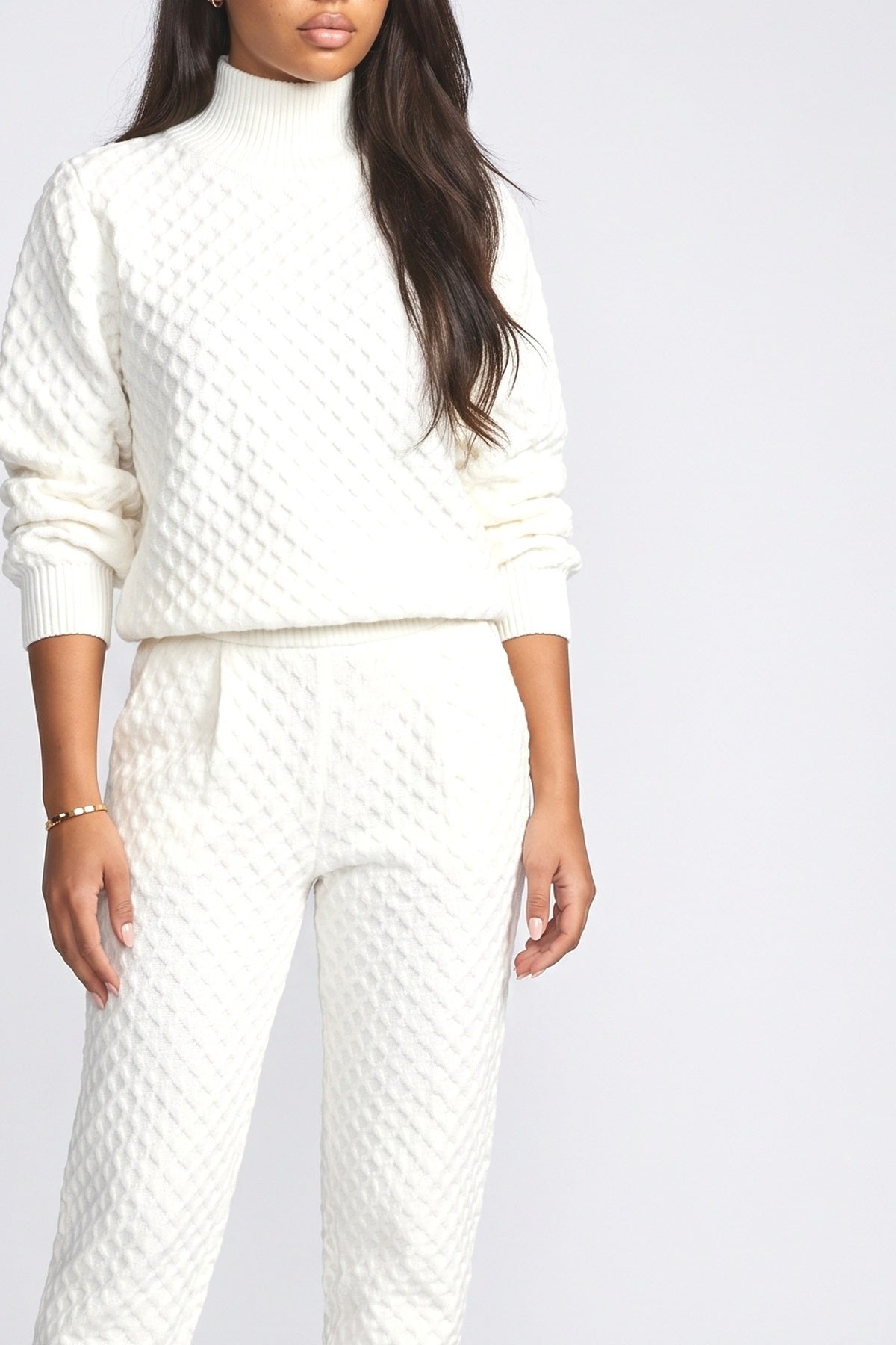Textured Knit Top & Pants Set, fabric detail