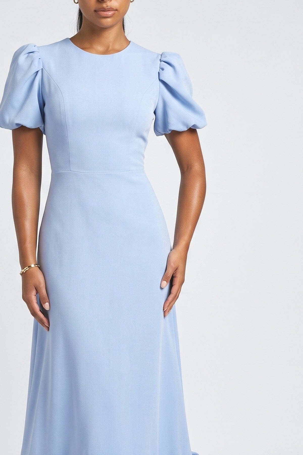 Puff Sleeve Ruffle Maxi Dress, fabric detail