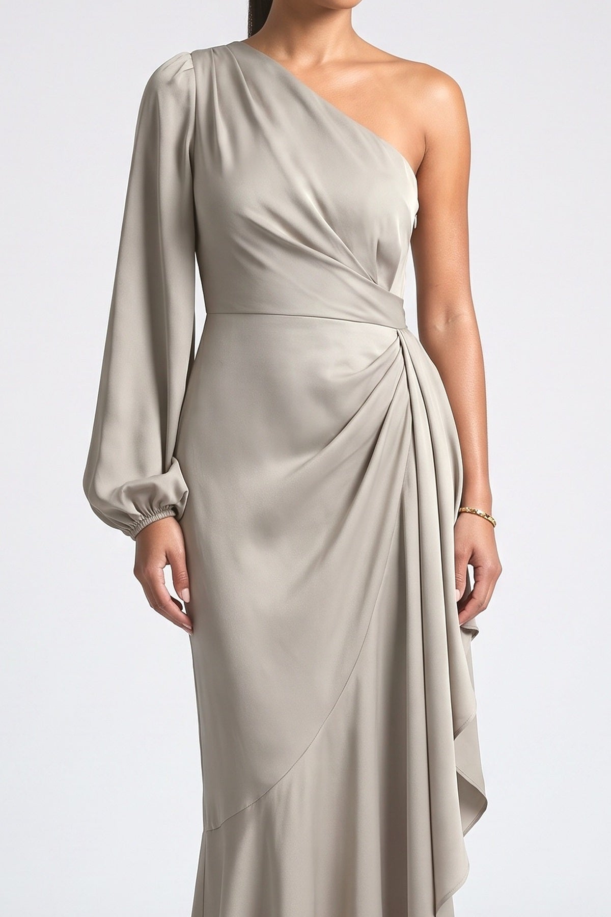One-Sleeve Irregular Hem Maxi Dress, fabric detail