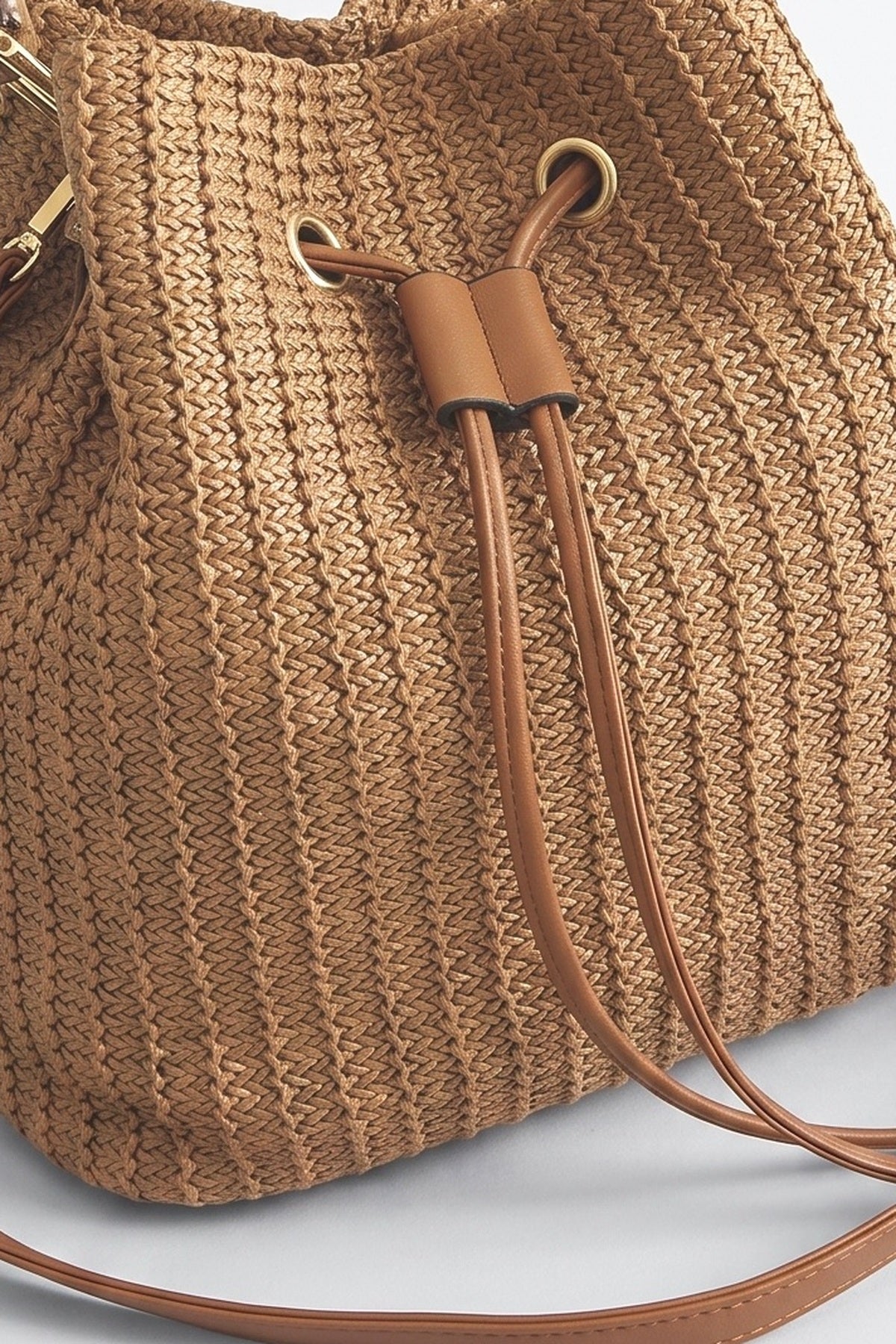 Summer Shoulder Messenger Bag Bamboo Bag Bucket Bag, fabric detail