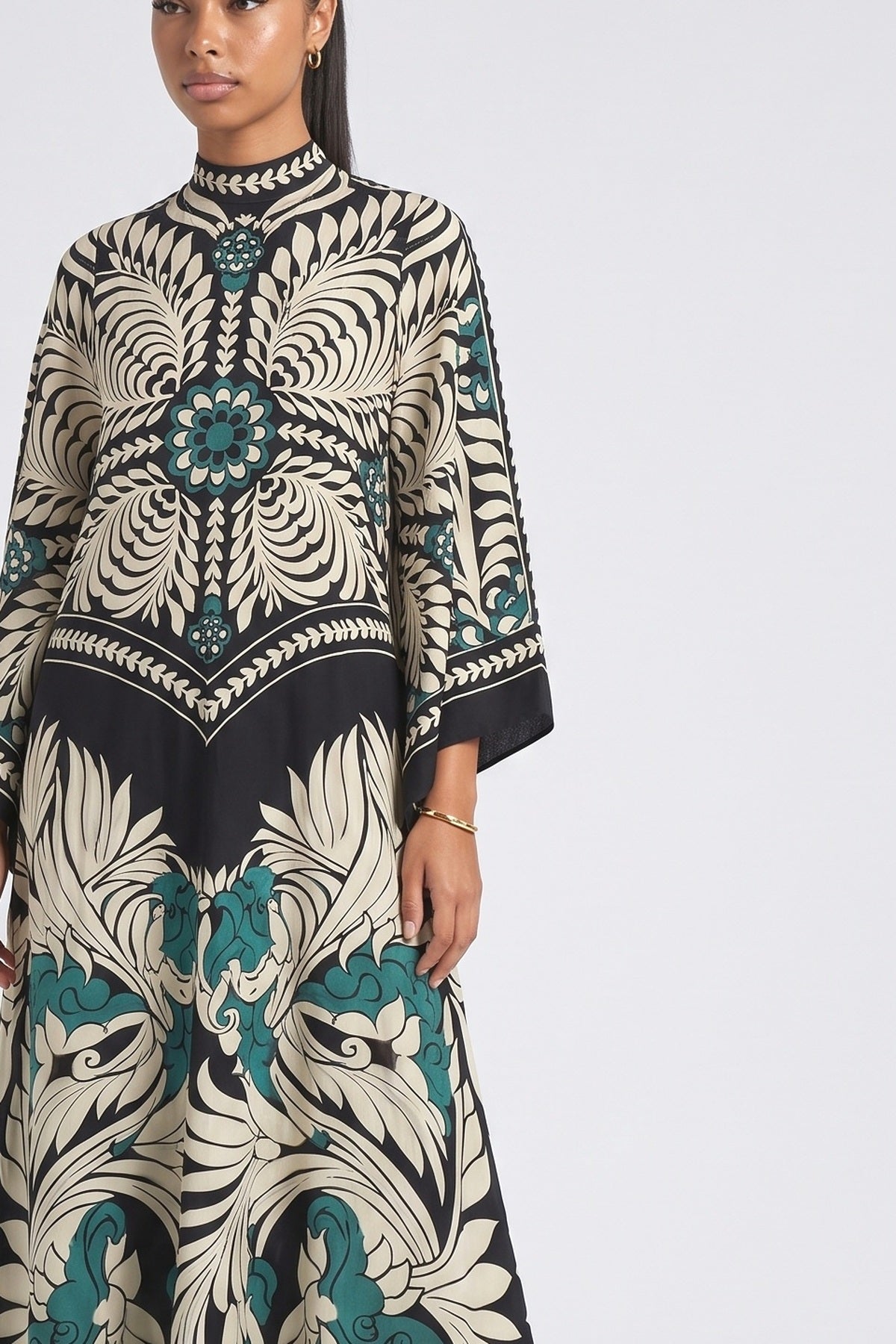 Black Floral Flowy Maxi Dress, fabric detail