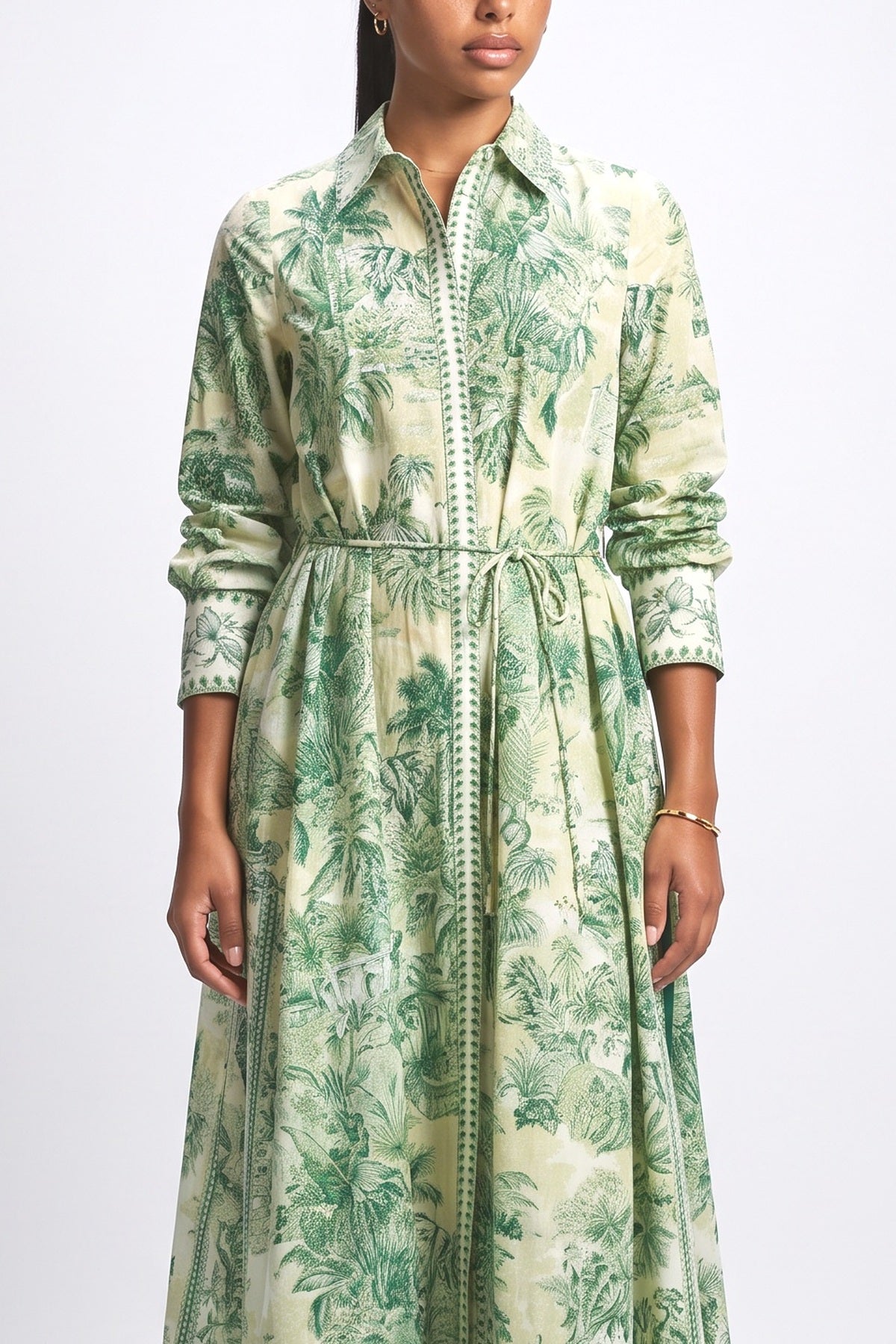 Green Long Sleeve Tiered Maxi Dress, fabric detail