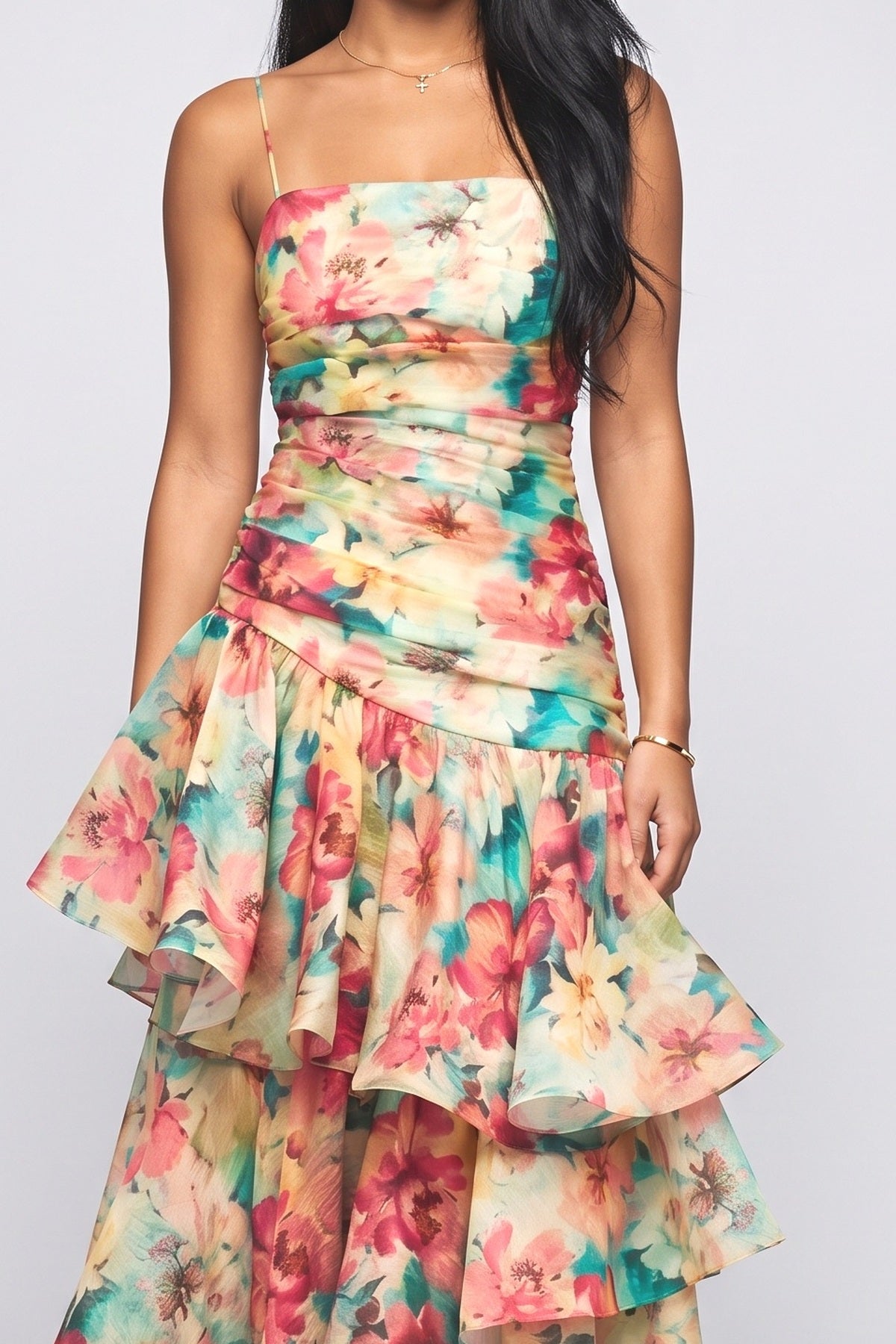 Floral-Print Slip Maxi Dress, fabric detail