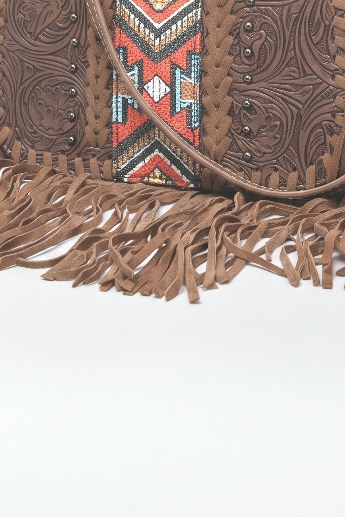 Brown Fringe Handbag, fabric detail