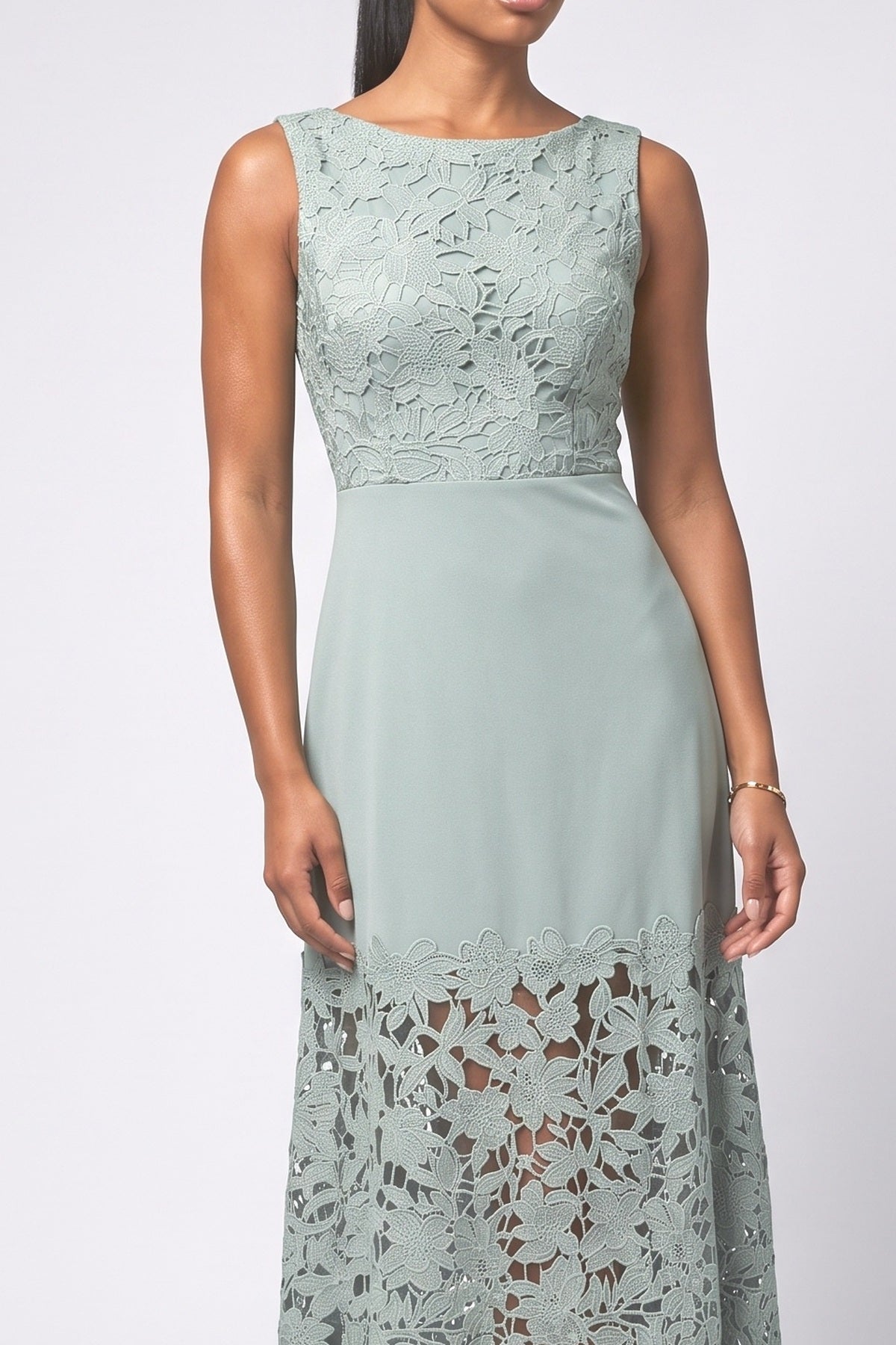 Lace Boat Neck Sleeveless Maxi Dress, fabric detail