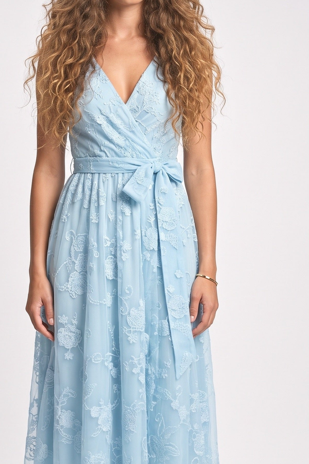 Lace V-Neck Midi Dress, fabric detail