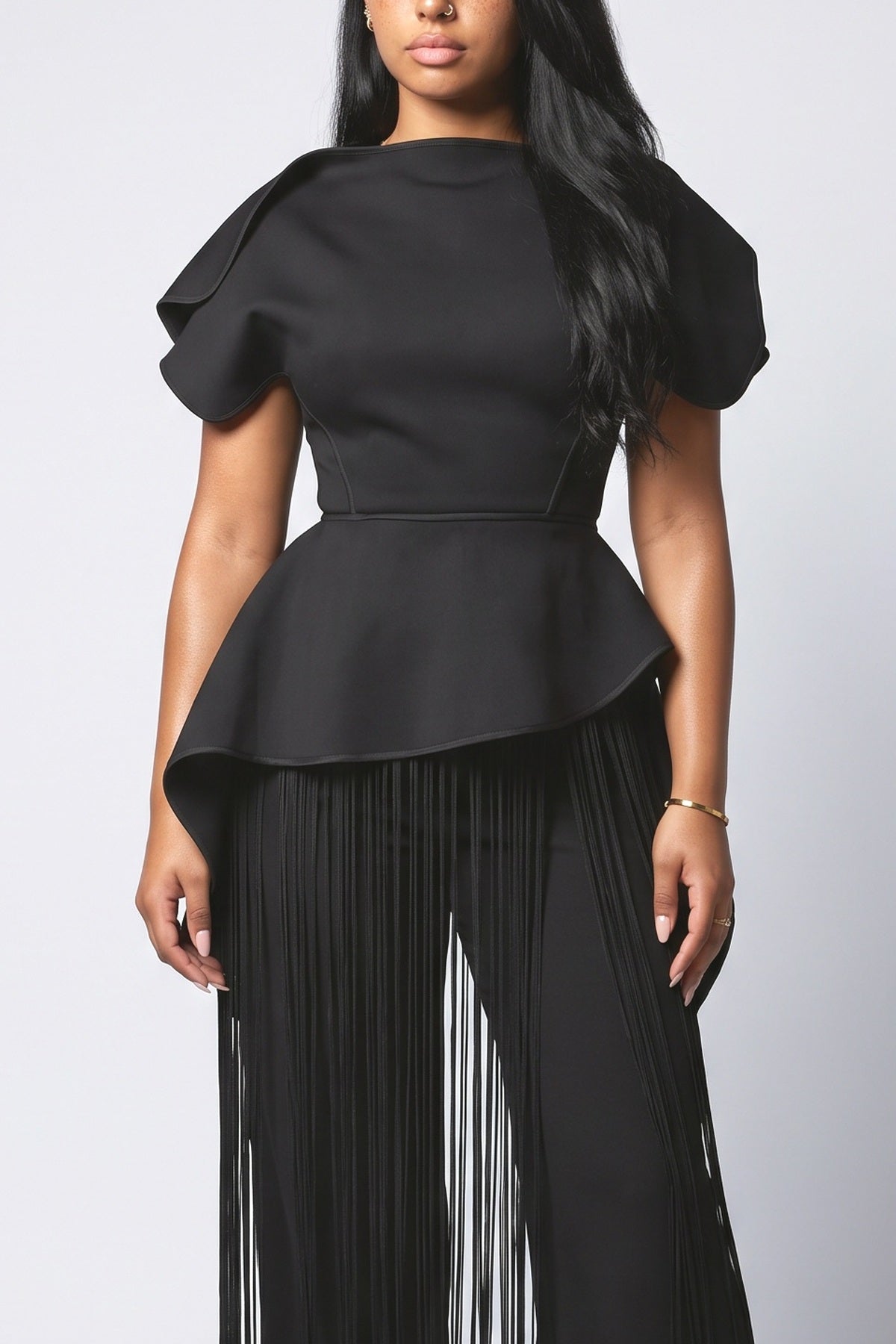 Black Fringe Outfit Set, fabric detail