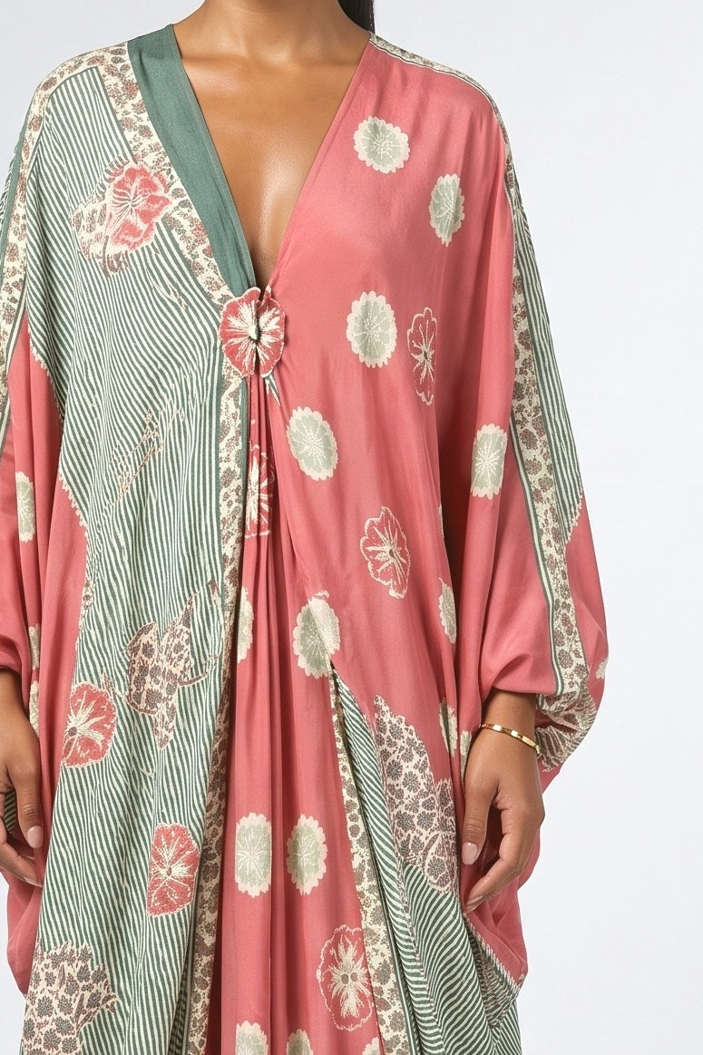 Bohemian Print Kaftan Maxi Dress, fabric detail