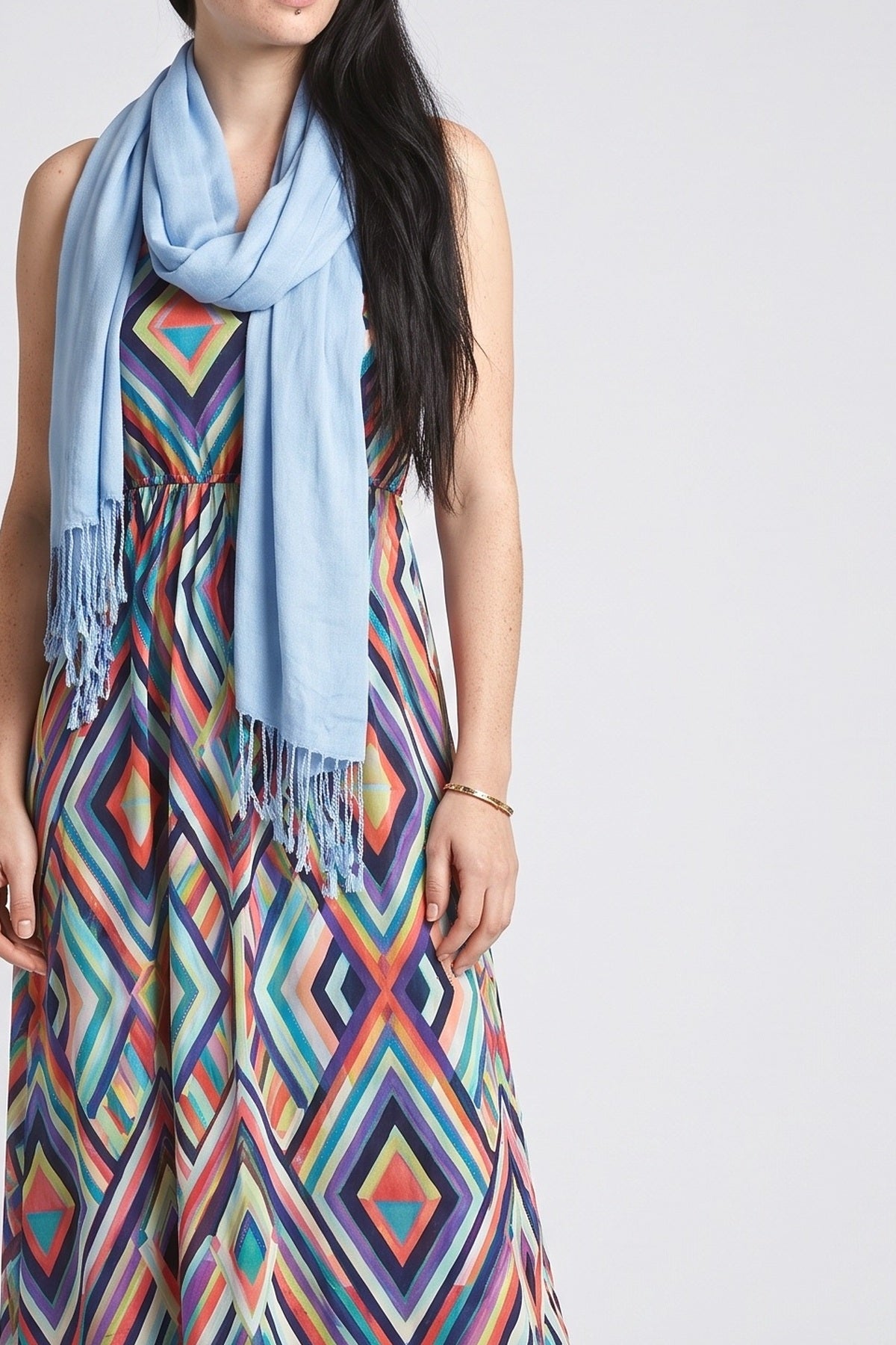 Multicolor Geometric Maxi Dress, fabric detail