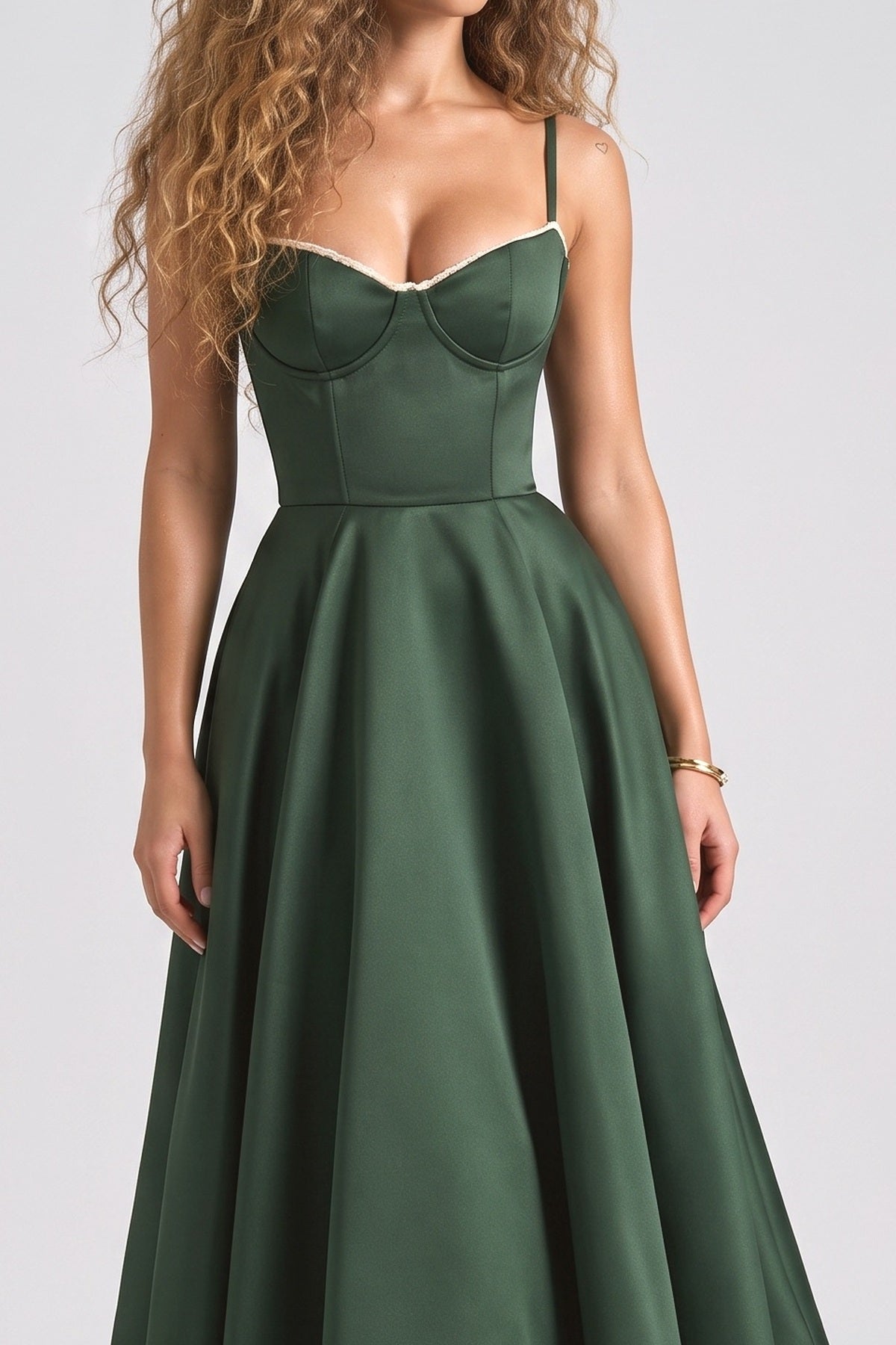 Green Satin Backless Midi Dress, fabric detail