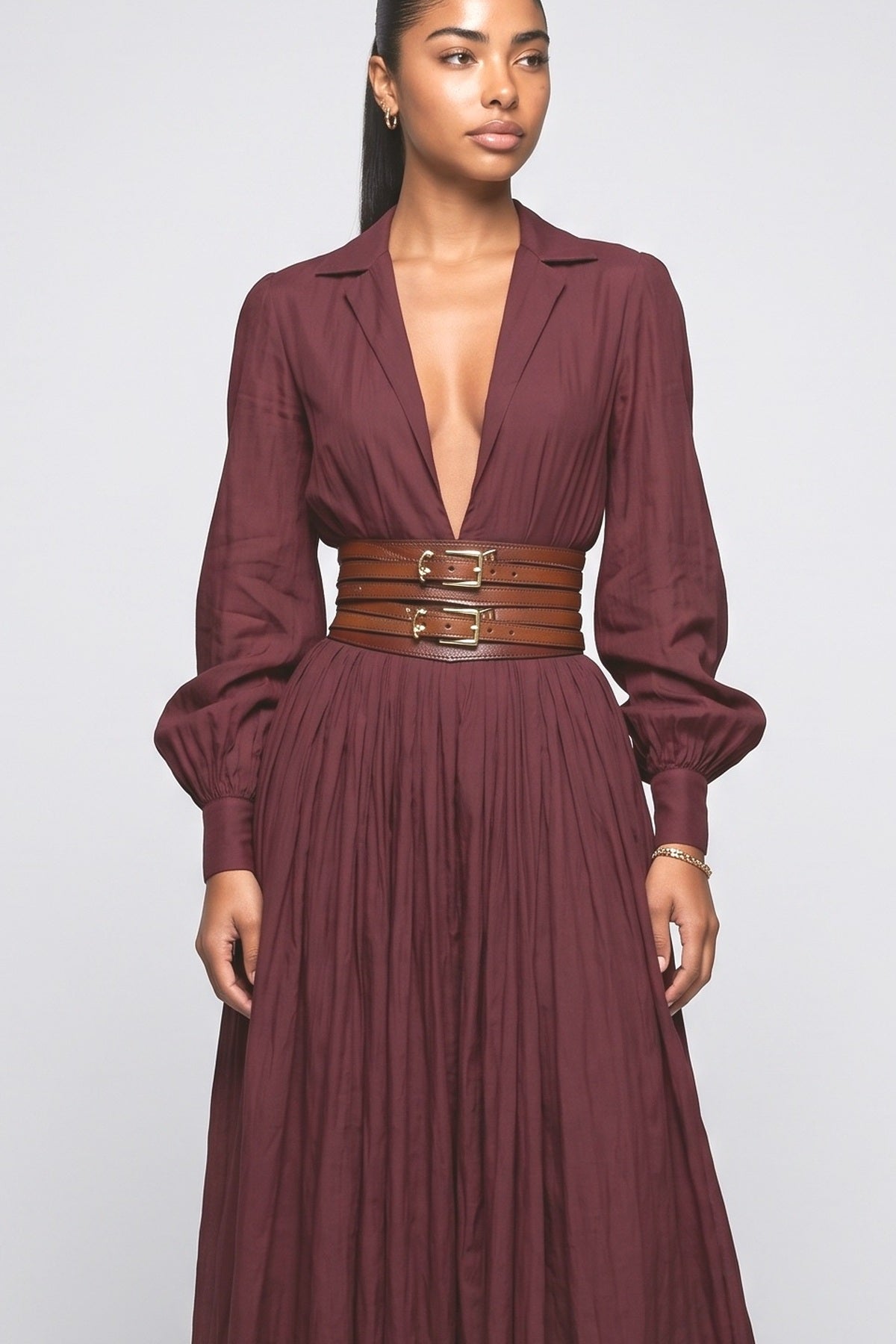 Red V-Neck Dress, fabric detail