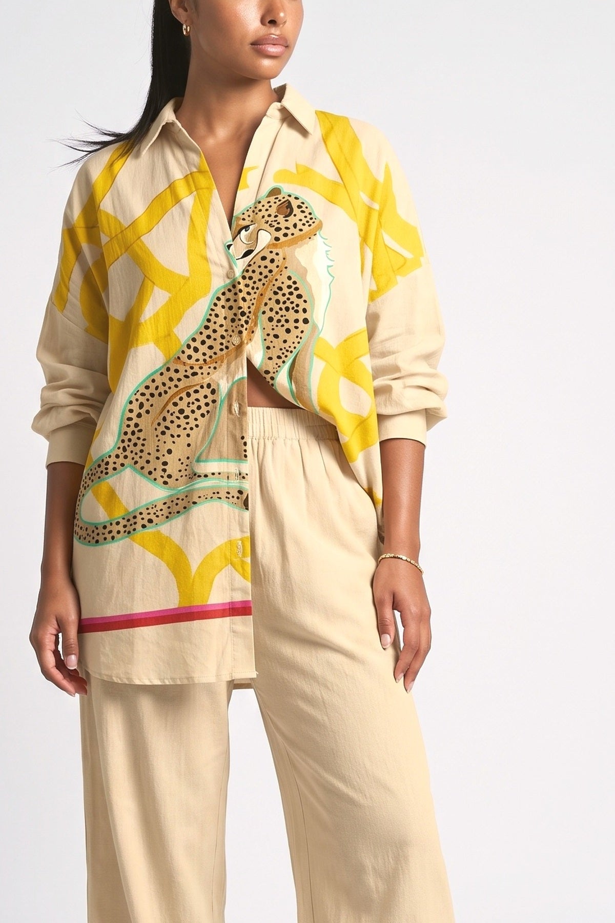 Multicolor Leopard Oversized Outfit Set, fabric detail