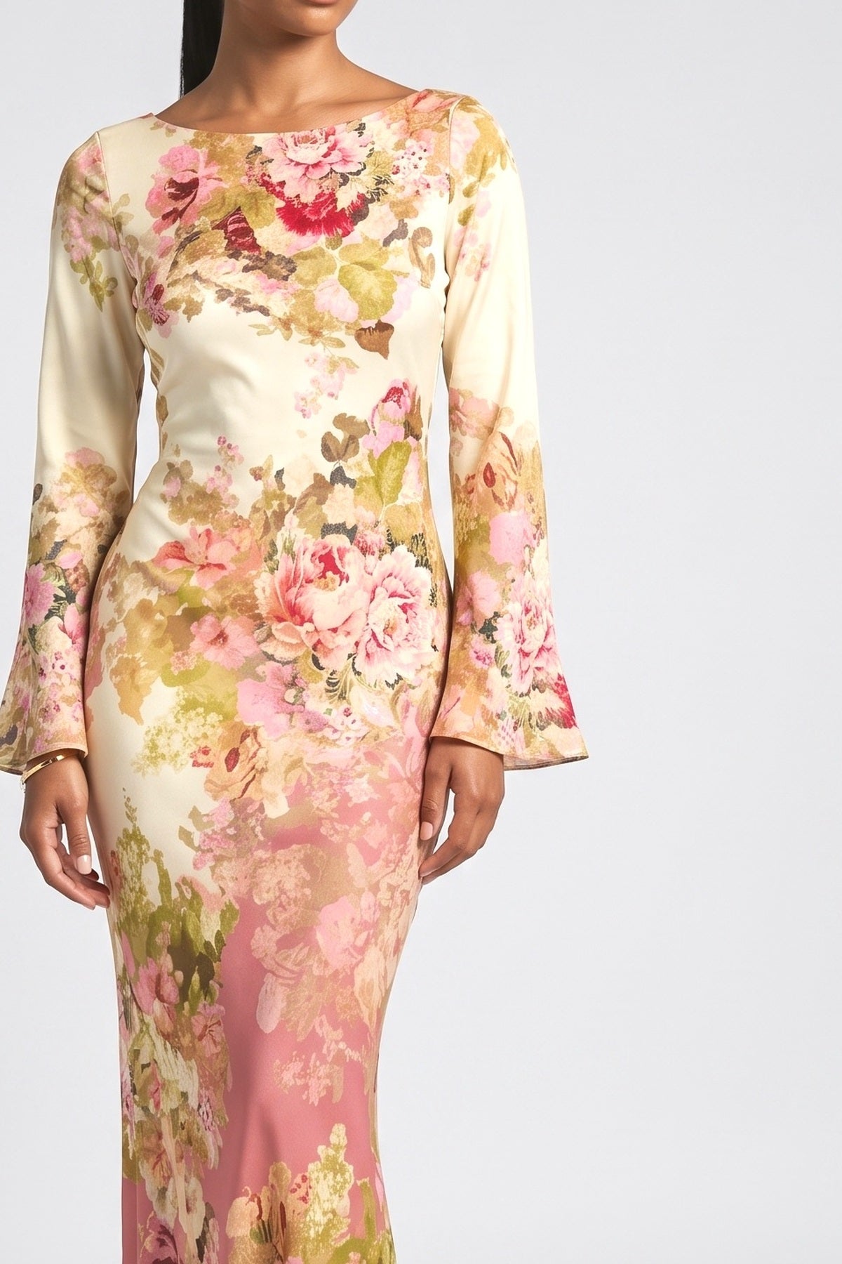 Floral Satin Maxi Dress, fabric detail
