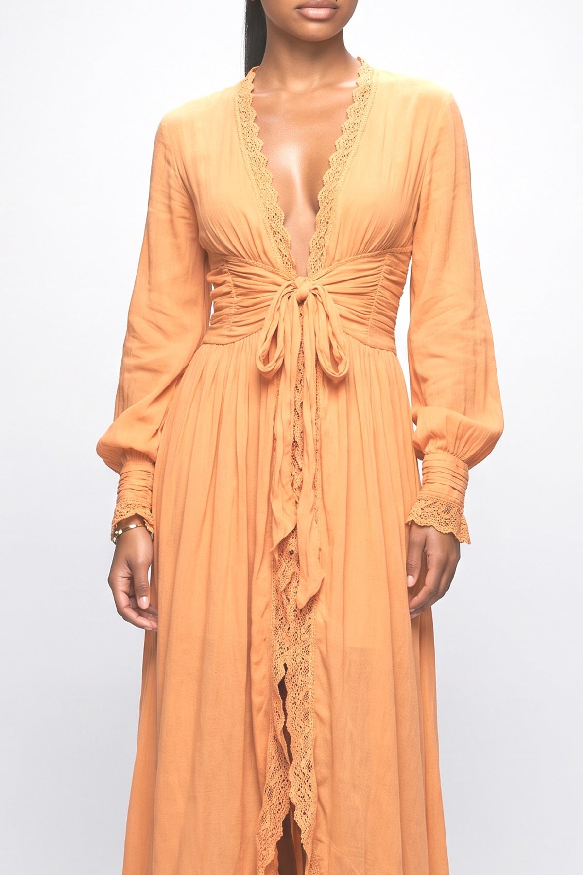 Orange Lace Ruffle Dress, fabric detail