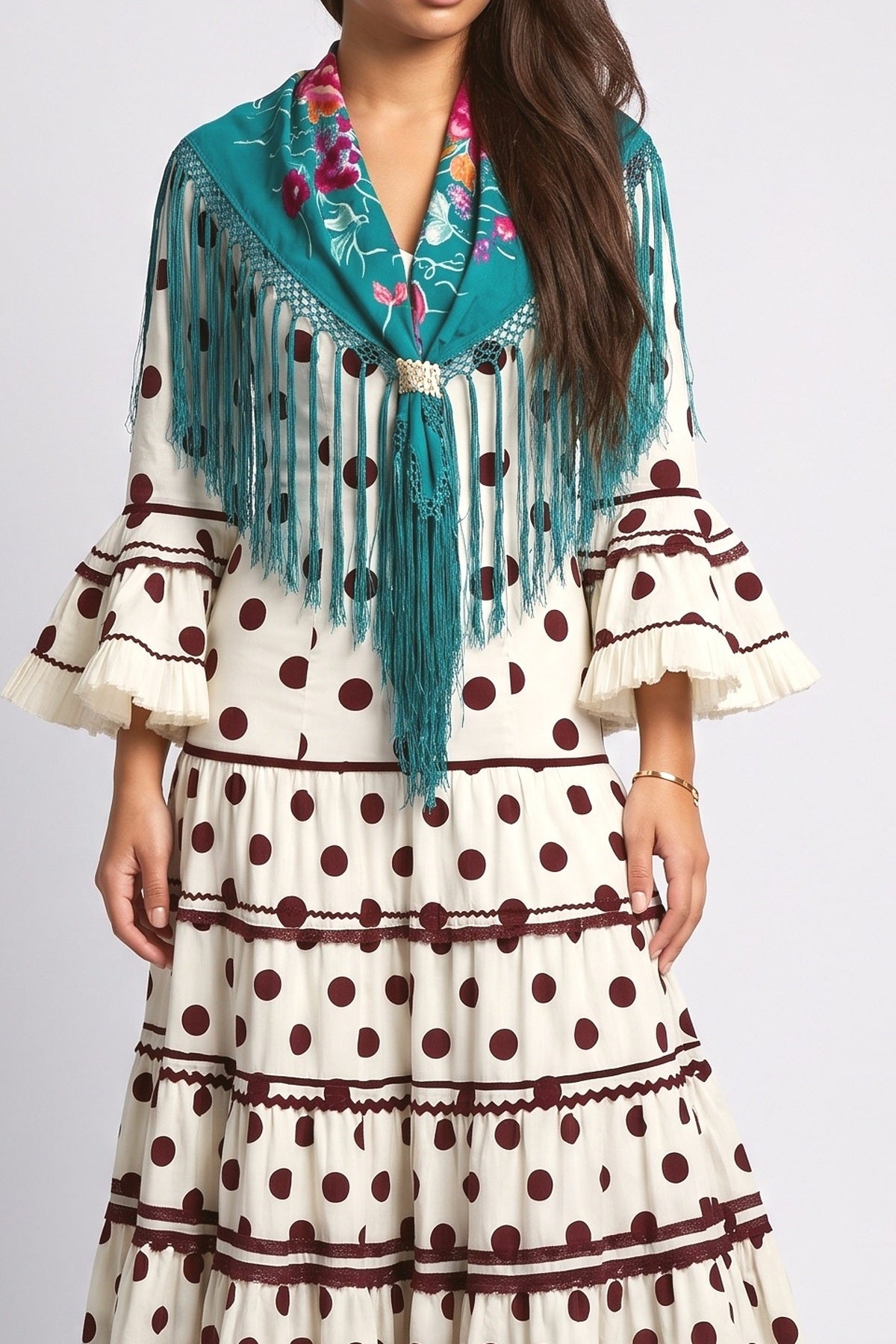 White Polka Dot A-Line Maxi Dress, fabric detail